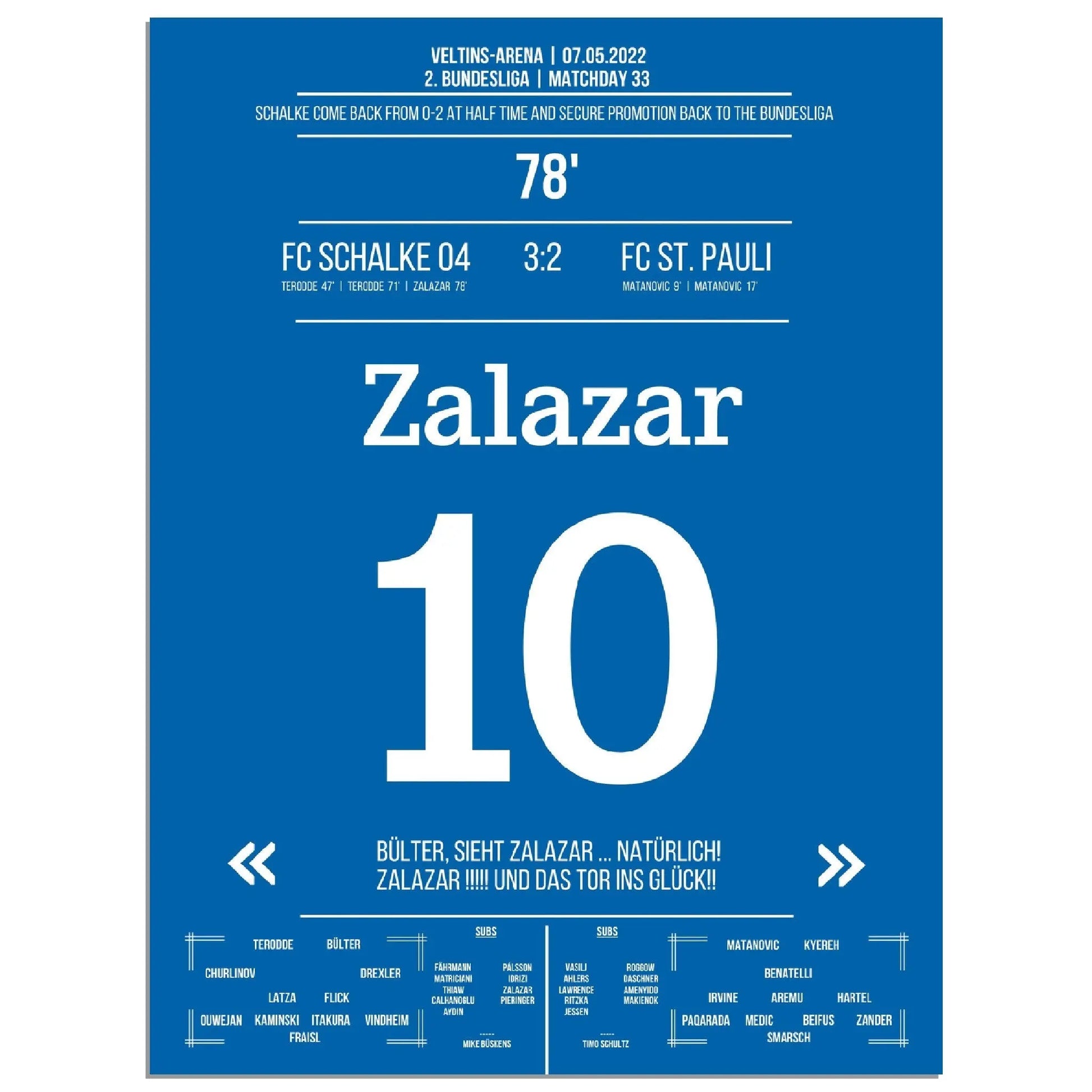 Zalazar trifft zum Wiederaufstieg am 33. Spieltag gegen St Pauli 45x60-cm-18x24-Ohne-Rahmen