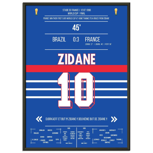 Zidane Kopfball-Doppelpack zu Frankreichs ersten WM Titel 1998 gegen Brasilien 50x70-cm-20x28-Schwarzer-Aluminiumrahmen