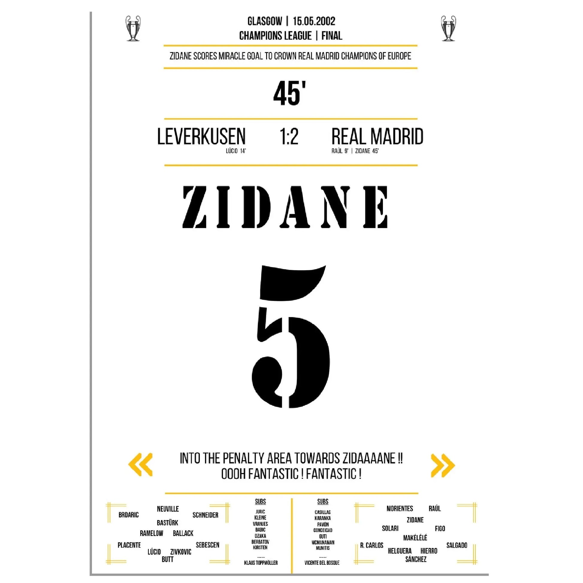 Zidanes außergewöhnliches Volley-Tor in Champions League Finale 2002 gegen Leverkusen A4-21x29.7-cm-8x12-Ohne-Rahmen