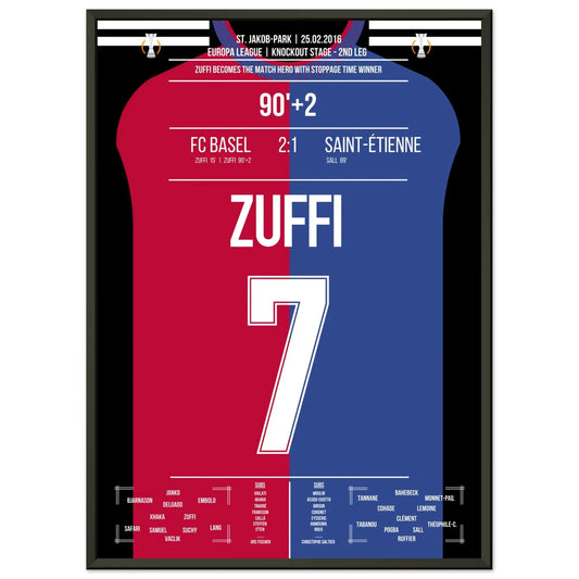 Zuffi's Sieg-Tor in der Nachspielzeit gegen Saint-Etienne in 2016 50x70-cm-20x28-Schwarzer-Aluminiumrahmen