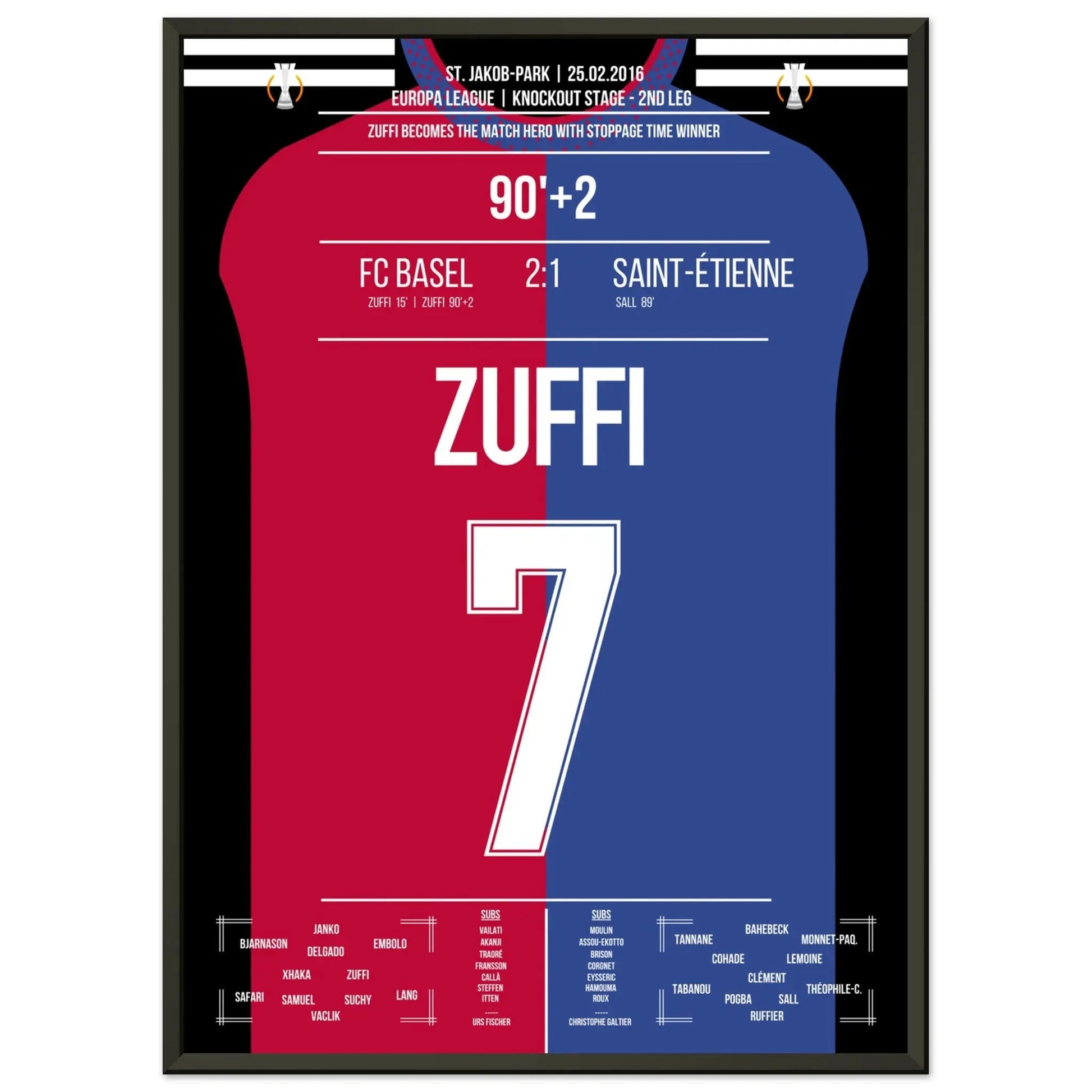 Zuffi's Sieg-Tor in der Nachspielzeit gegen Saint-Etienne in 2016 50x70-cm-20x28-Schwarzer-Aluminiumrahmen