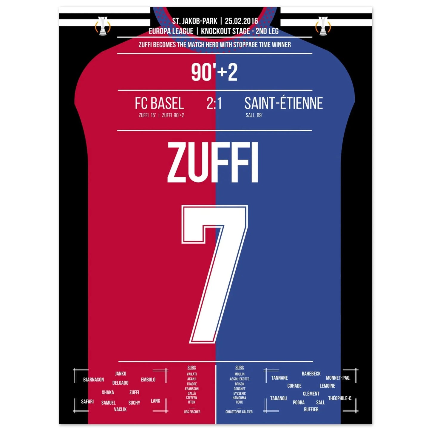 Zuffi's Sieg-Tor in der Nachspielzeit gegen Saint-Etienne in 2016 45x60-cm-18x24-Ohne-Rahmen