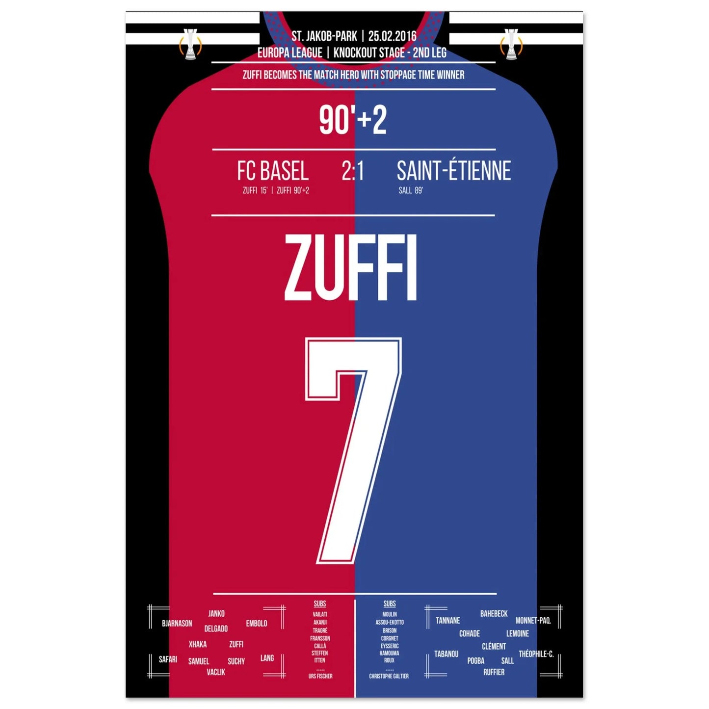Zuffi's Sieg-Tor in der Nachspielzeit gegen Saint-Etienne in 2016 60x90-cm-24x36-Ohne-Rahmen