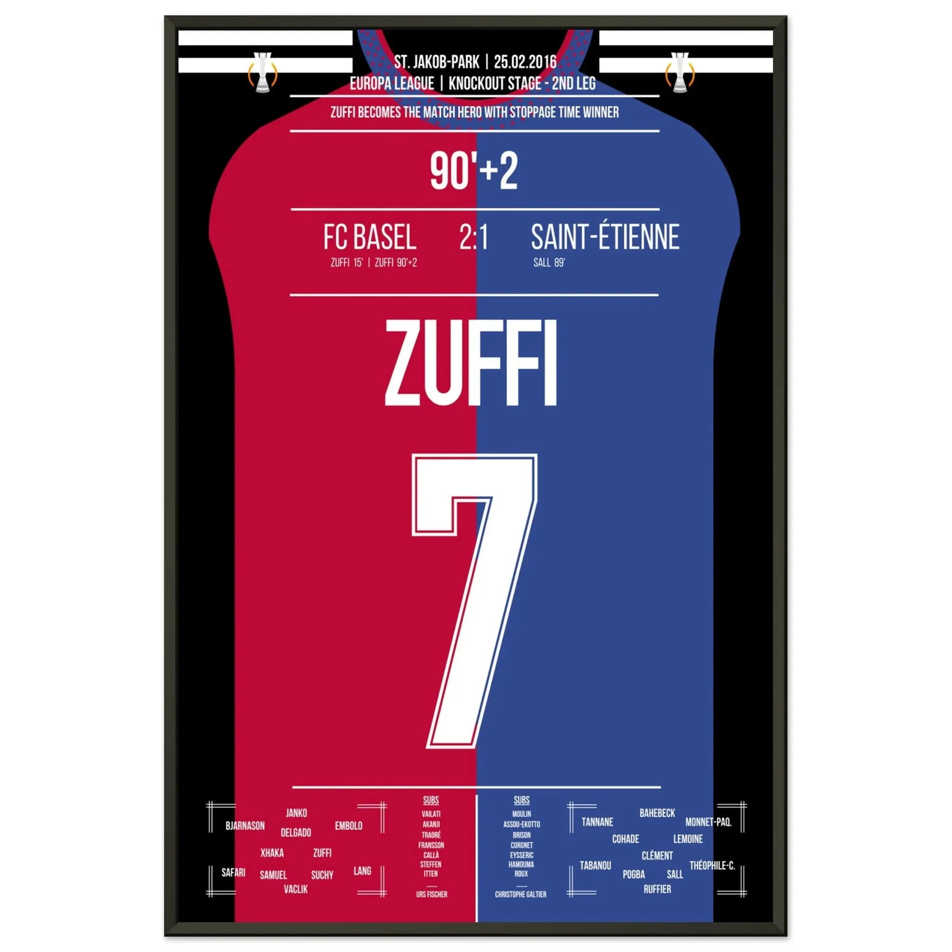 Zuffi's Sieg-Tor in der Nachspielzeit gegen Saint-Etienne in 2016 60x90-cm-24x36-Schwarzer-Aluminiumrahmen