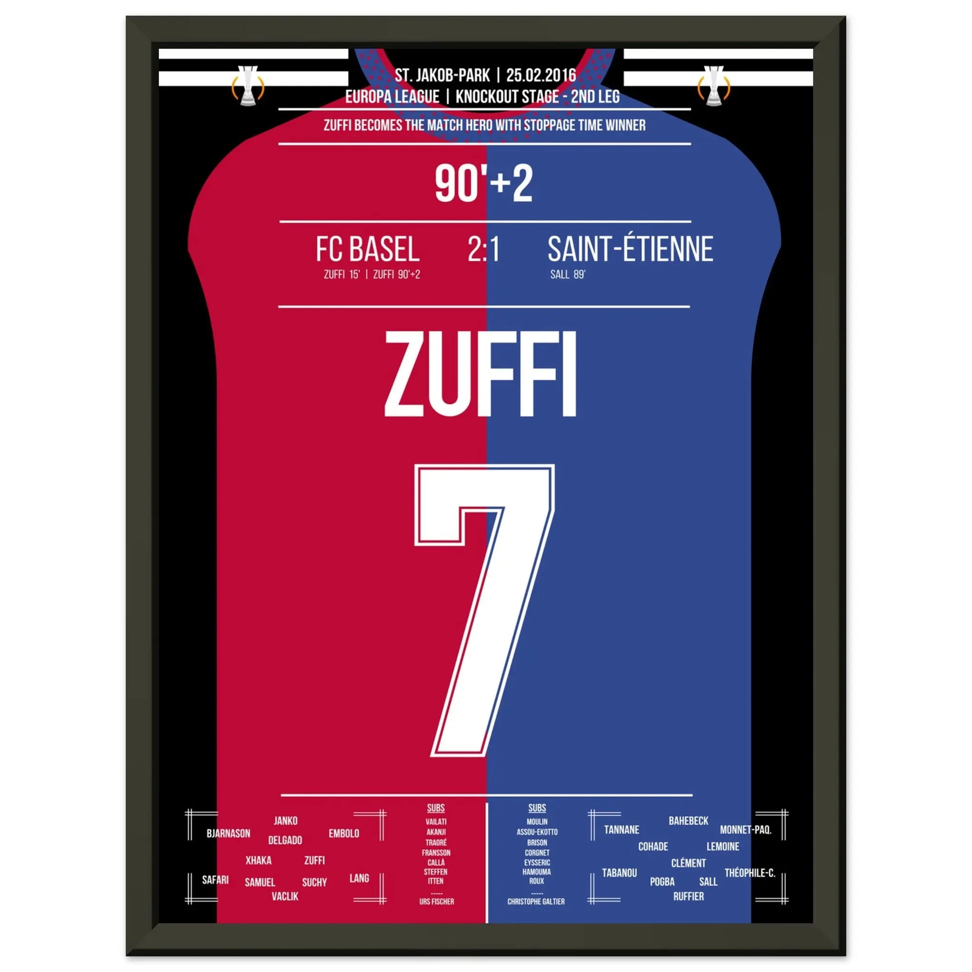 Zuffi's Sieg-Tor in der Nachspielzeit gegen Saint-Etienne in 2016 30x40-cm-12x16-Schwarzer-Aluminiumrahmen