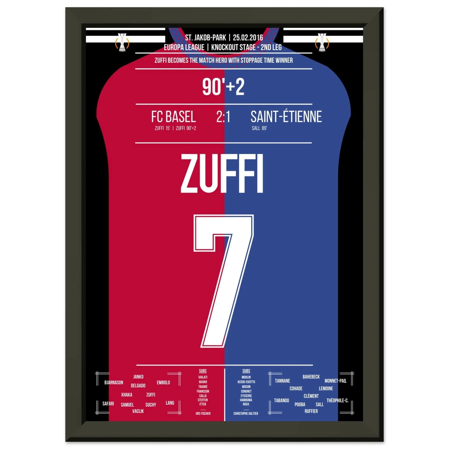 Zuffi's Sieg-Tor in der Nachspielzeit gegen Saint-Etienne in 2016 A4-21x29.7-cm-8x12-Schwarzer-Aluminiumrahmen