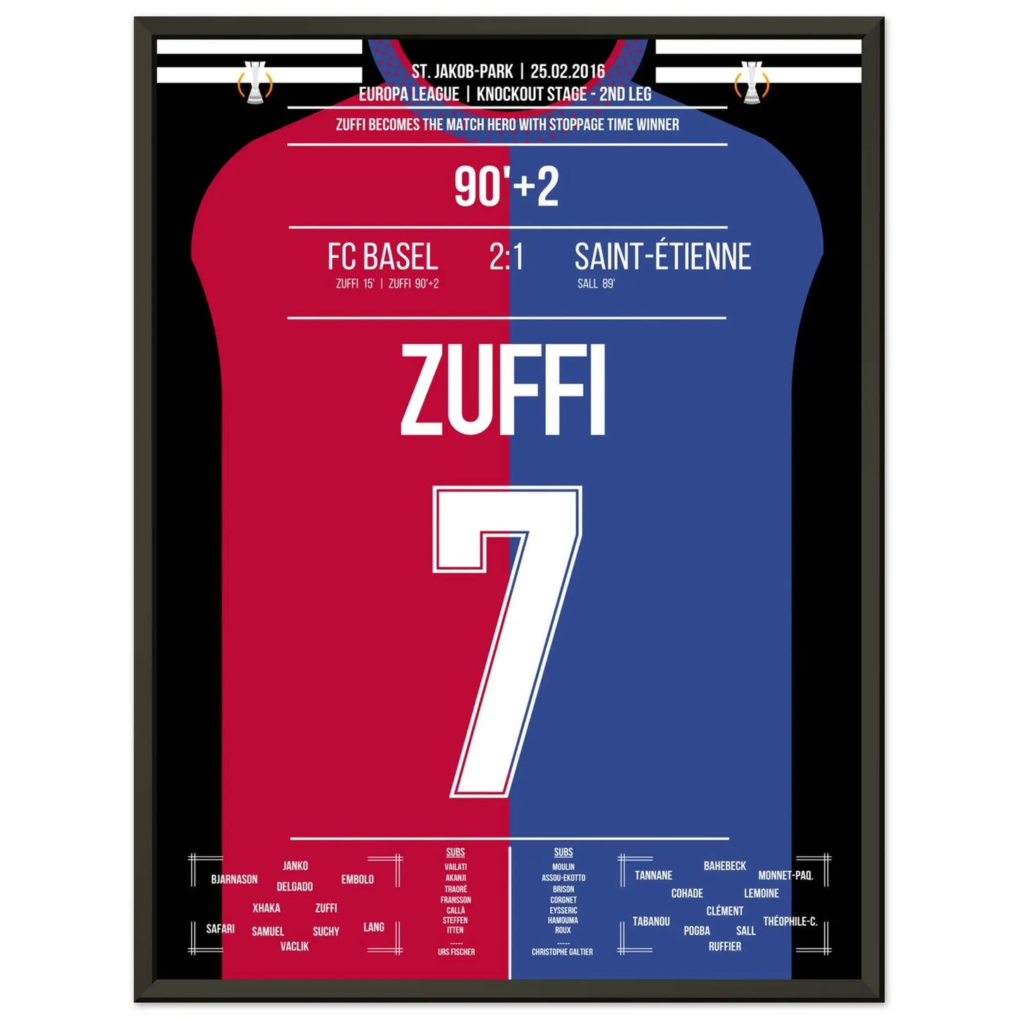 Zuffi's Sieg-Tor in der Nachspielzeit gegen Saint-Etienne in 2016 45x60-cm-18x24-Schwarzer-Aluminiumrahmen