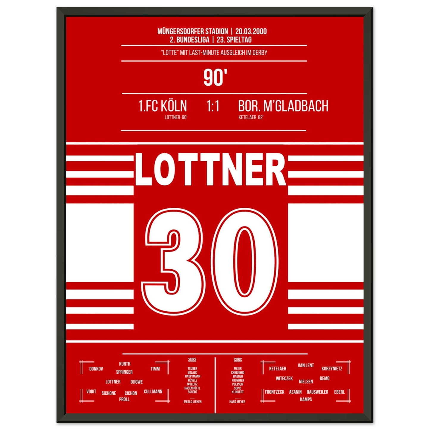 Lottner's Ausgleich in der 90. im Derby gegen Gladbach in 2000 45x60-cm-18x24-Schwarzer-Aluminiumrahmen