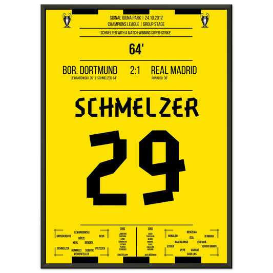 Schmelzer's linke Klebe gegen Real in der Champions League 2012 50x70-cm-20x28-Schwarzer-Aluminiumrahmen