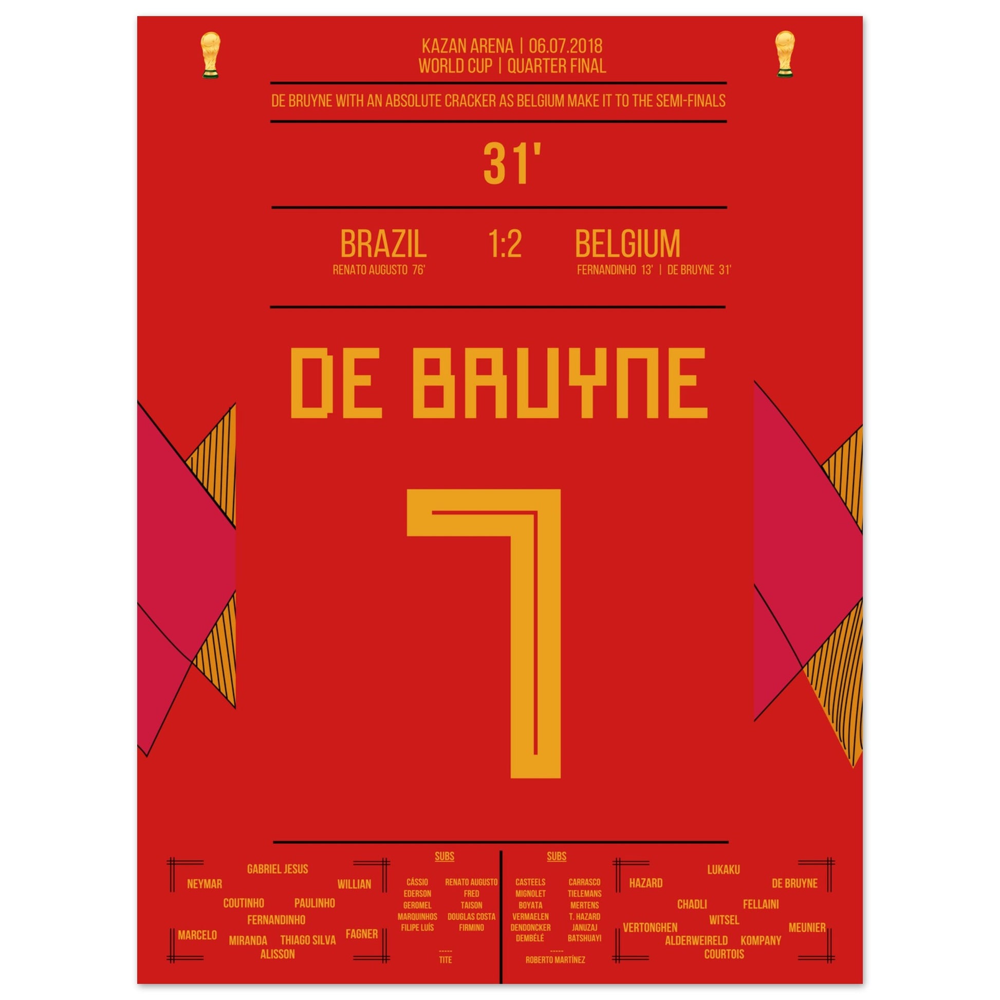 De Bruyne's Hammer-Tor bei der WM 2018 gegen Brasilien 30x40-cm-12x16-Ohne-Rahmen
