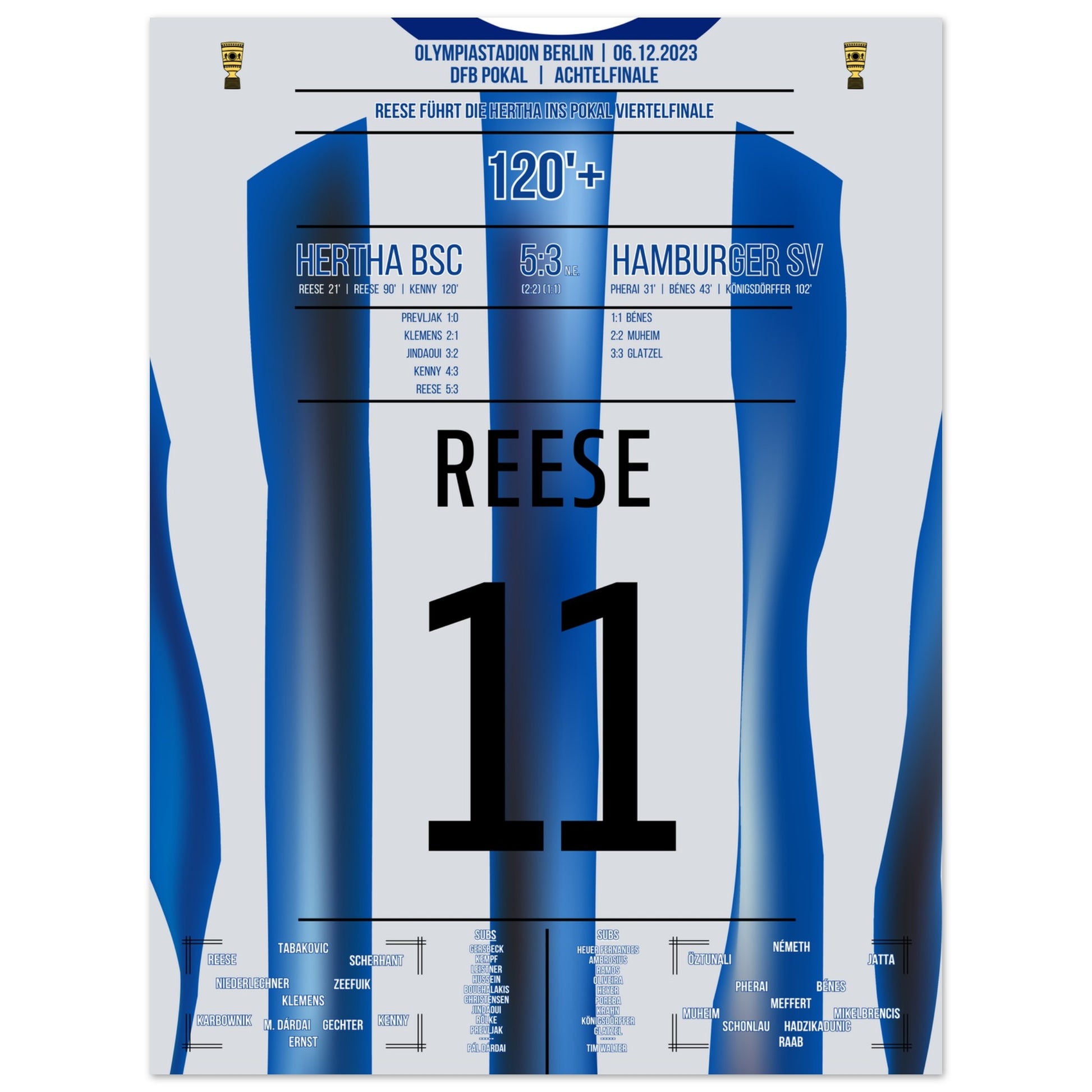 Reese schiesst die Hertha ins Pokal-Viertelfinale 30x40-cm-12x16-Ohne-Rahmen