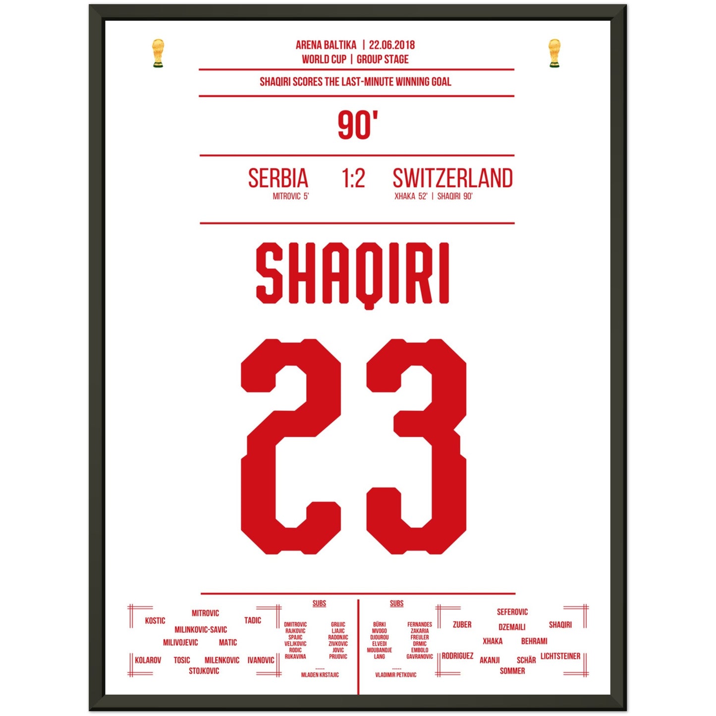 Shaqiri's Last-Minute Siegtreffer gegen Serbien bei der WM 2018 45x60-cm-18x24-Schwarzer-Aluminiumrahmen