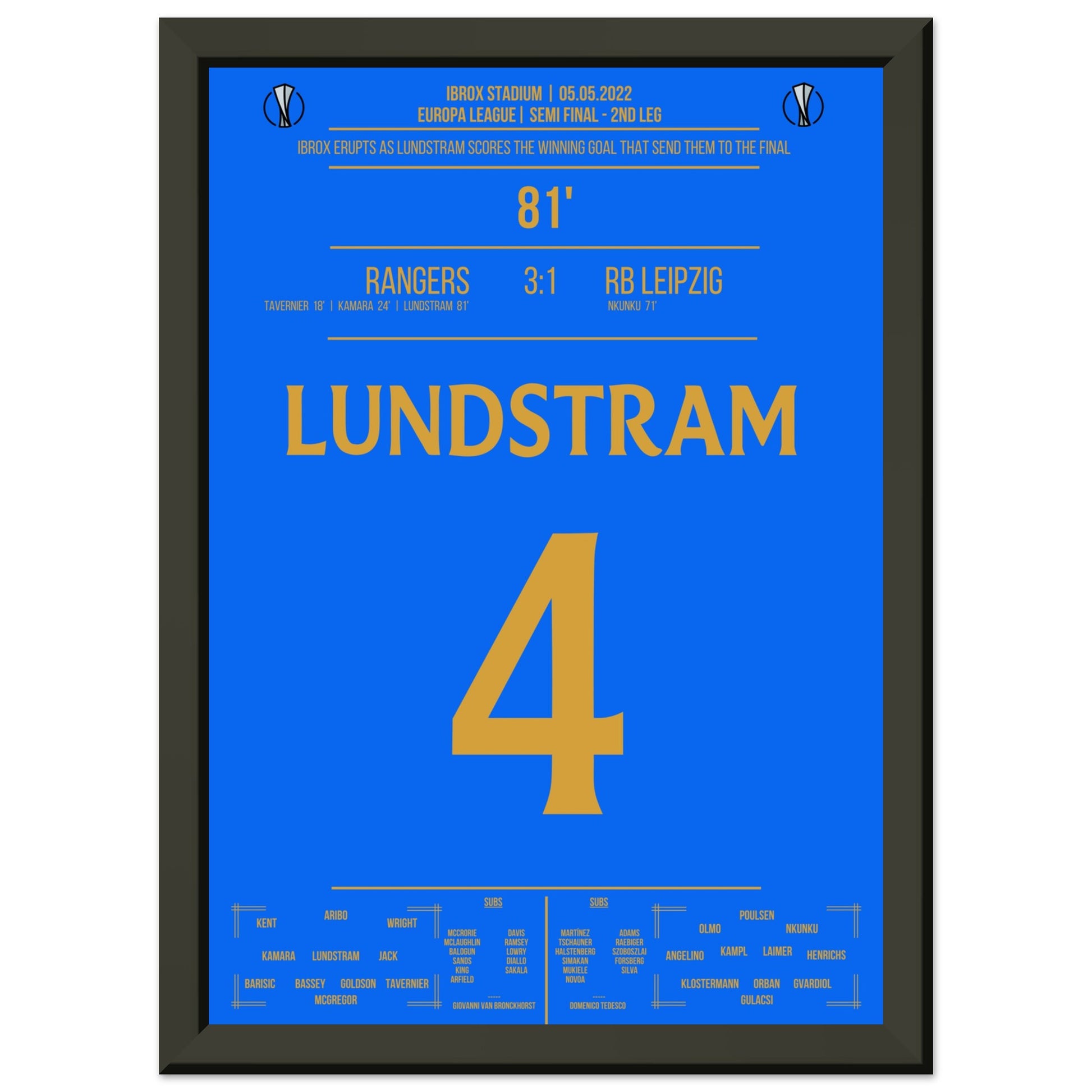 Lundstram's Siegtreffer zum Finaleinzug in der Europa League A4-21x29.7-cm-8x12-Schwarzer-Aluminiumrahmen