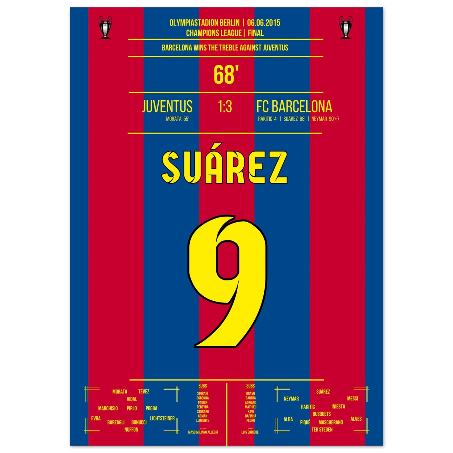 Suarez trifft im CL Finale 2015 und Barca holt das Triple 50x70-cm-20x28-Ohne-Rahmen