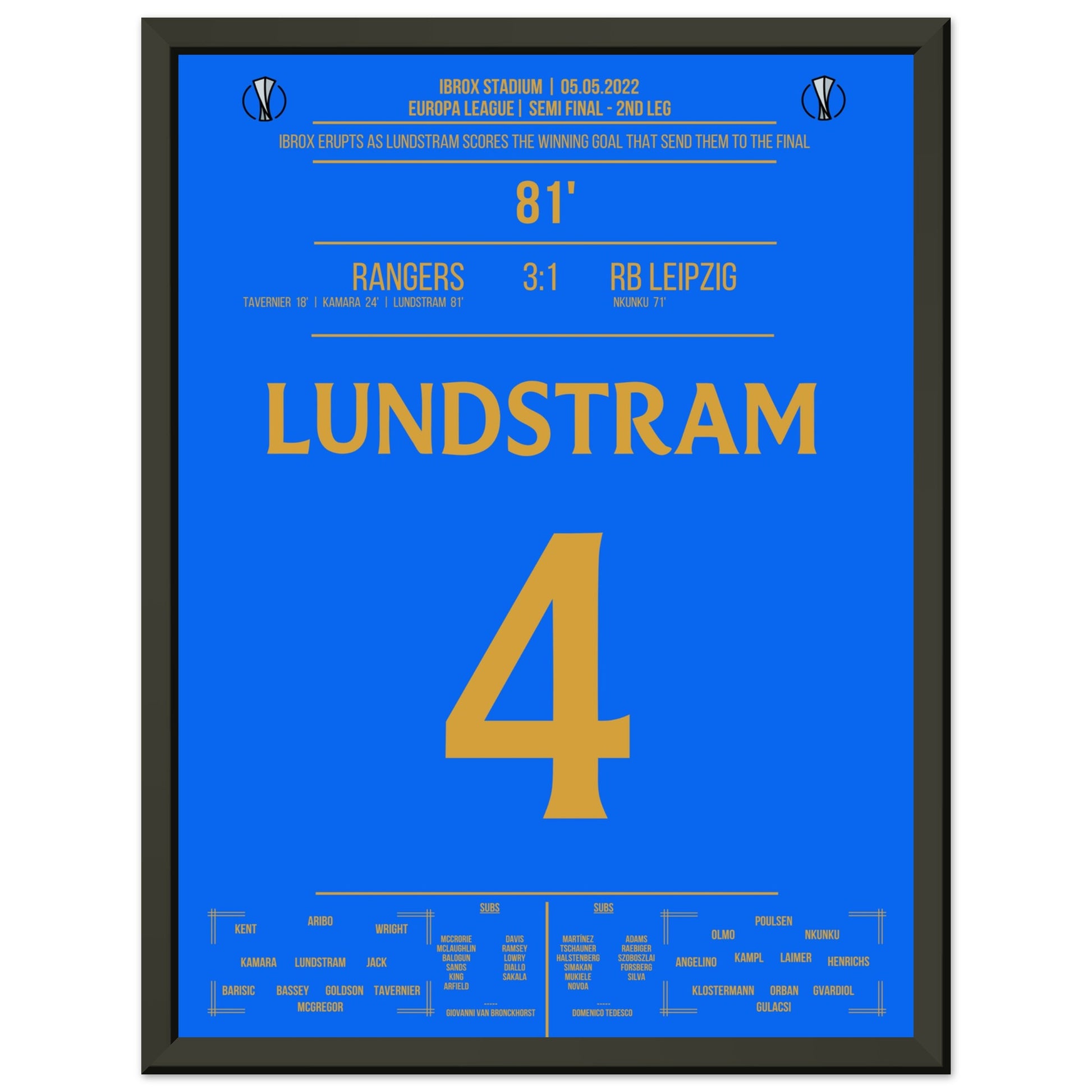 Lundstram's Siegtreffer zum Finaleinzug in der Europa League 30x40-cm-12x16-Schwarzer-Aluminiumrahmen