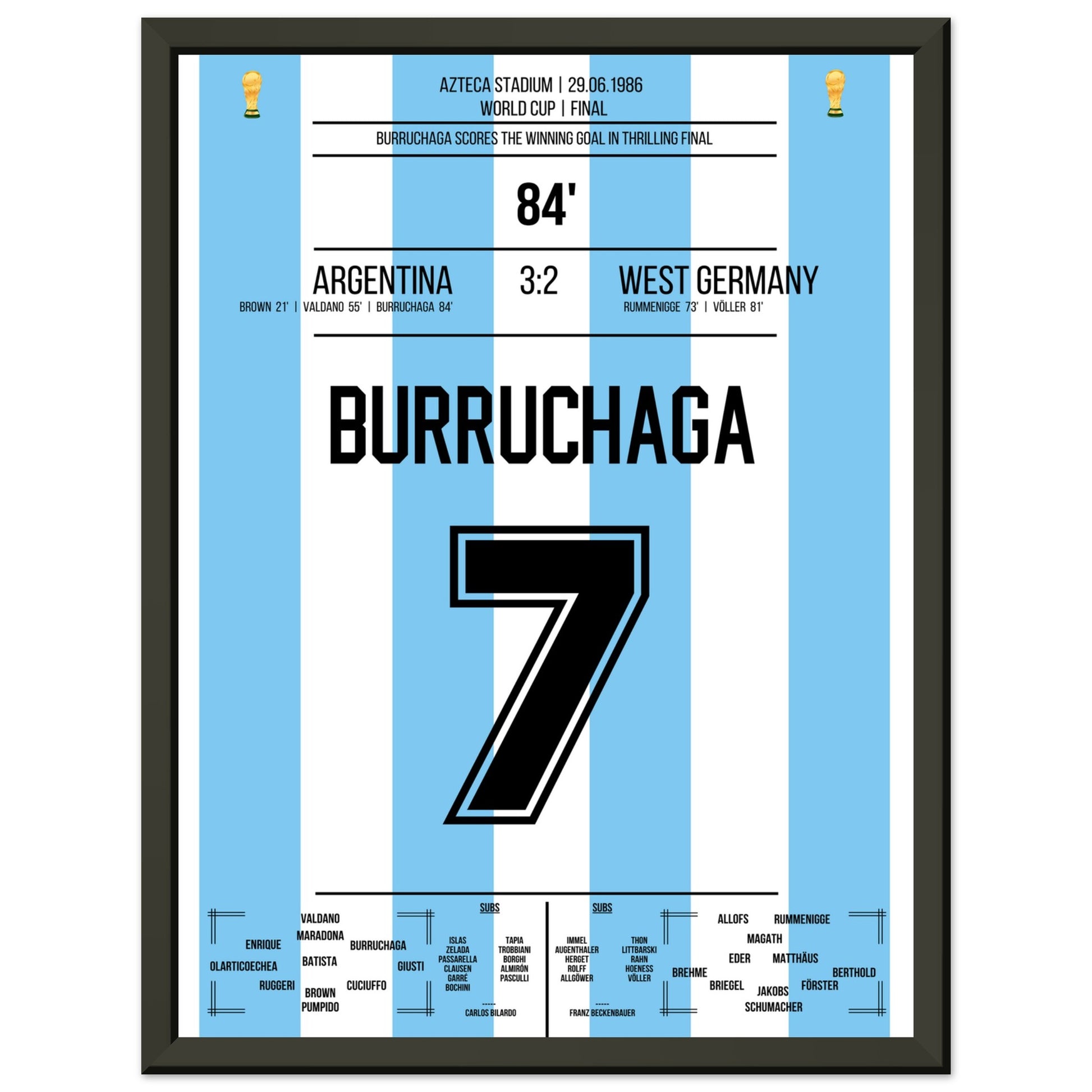 Burruchaga's Siegtreffer im WM Finale 1986 30x40-cm-12x16-Schwarzer-Aluminiumrahmen