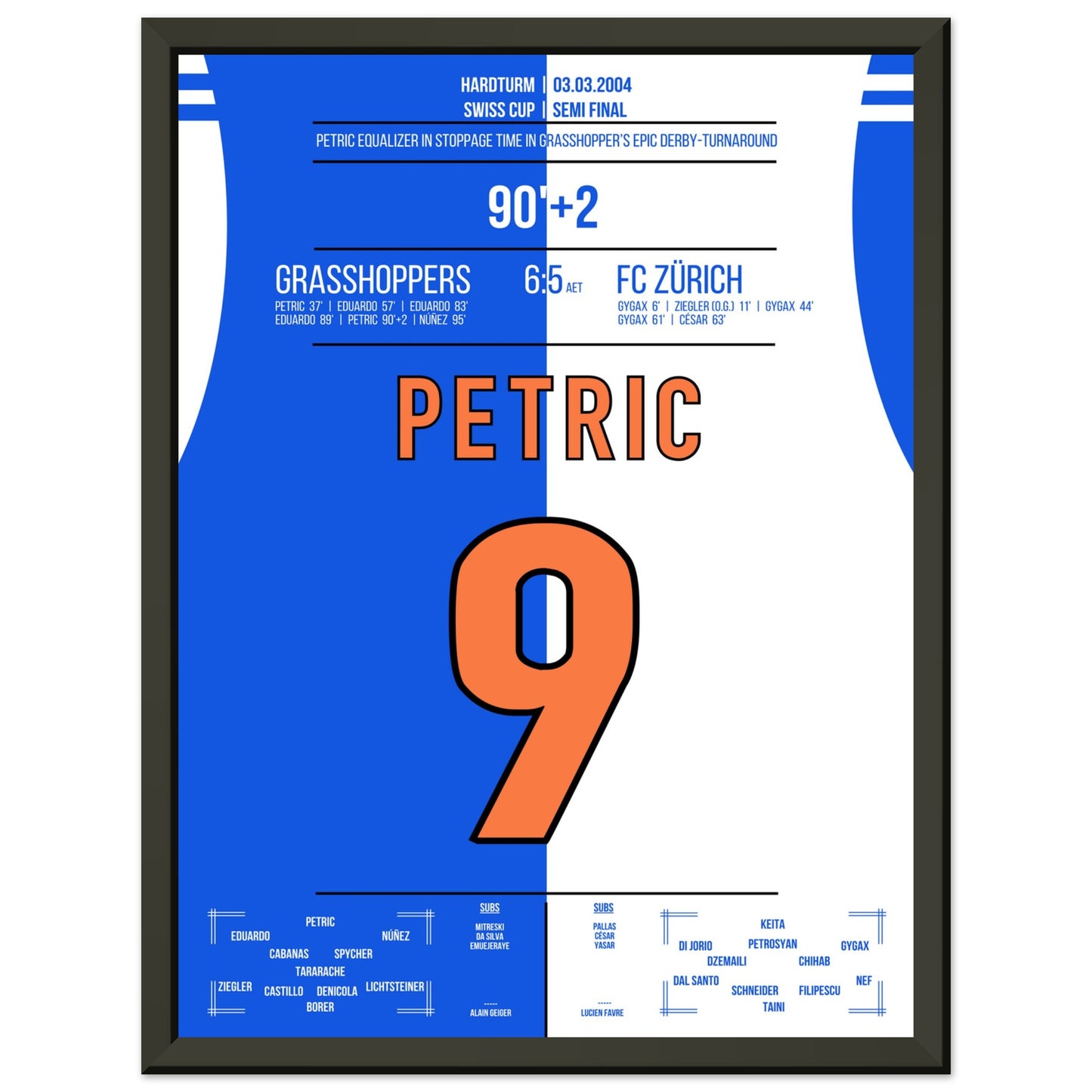 Petric's später Ausgleich beim verrückten Derbysieg im Pokal-Halbfinale 2004 30x40-cm-12x16-Schwarzer-Aluminiumrahmen