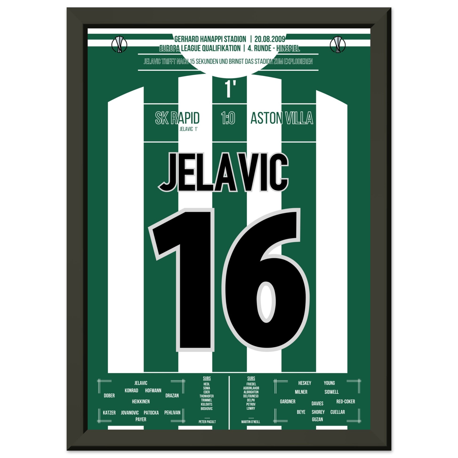 Jelavic's trifft nach 15 Sekunden zur Führung für Rapid gegen Aston Villa A4-21x29.7-cm-8x12-Schwarzer-Aluminiumrahmen