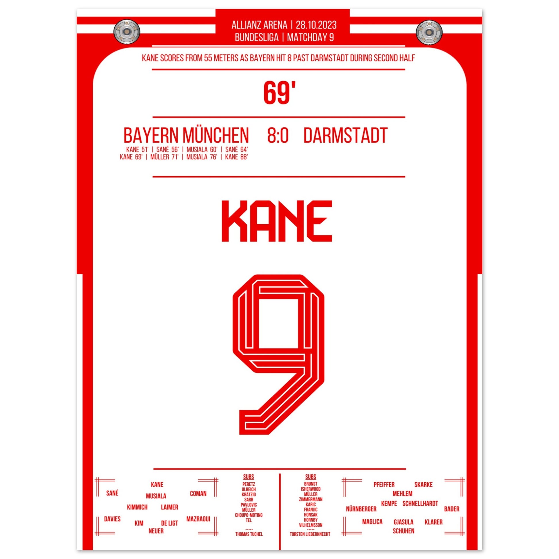Kane's Traumtor aus 55 Metern bei 8-0 Sieg gegen Darmstadt 45x60-cm-18x24-Ohne-Rahmen