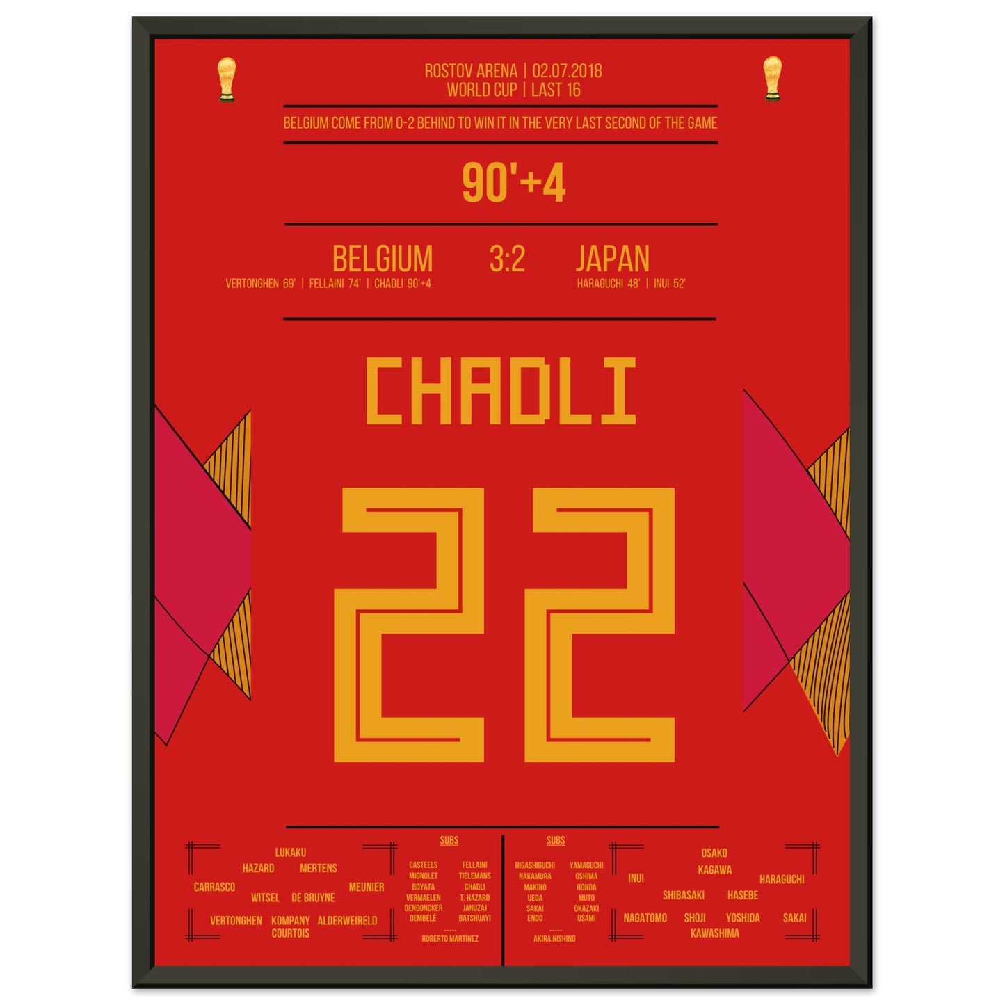 Chadli's Last-Minute Tor gegen Japan bei der WM 2018 45x60-cm-18x24-Schwarzer-Aluminiumrahmen