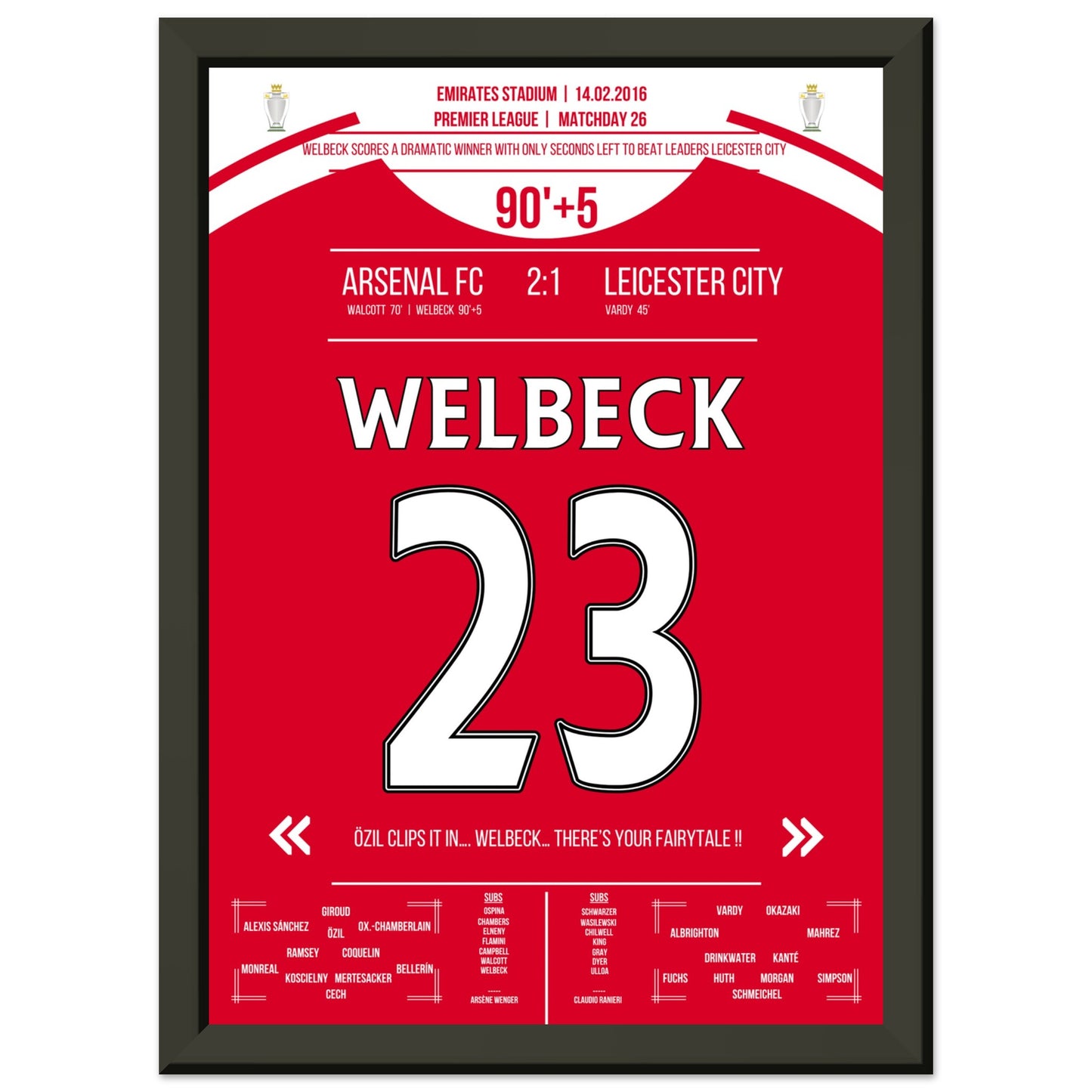 Welbeck's Siegtreffer in letzter Sekunde gegen Leicester in 2016 A4-21x29.7-cm-8x12-Schwarzer-Aluminiumrahmen