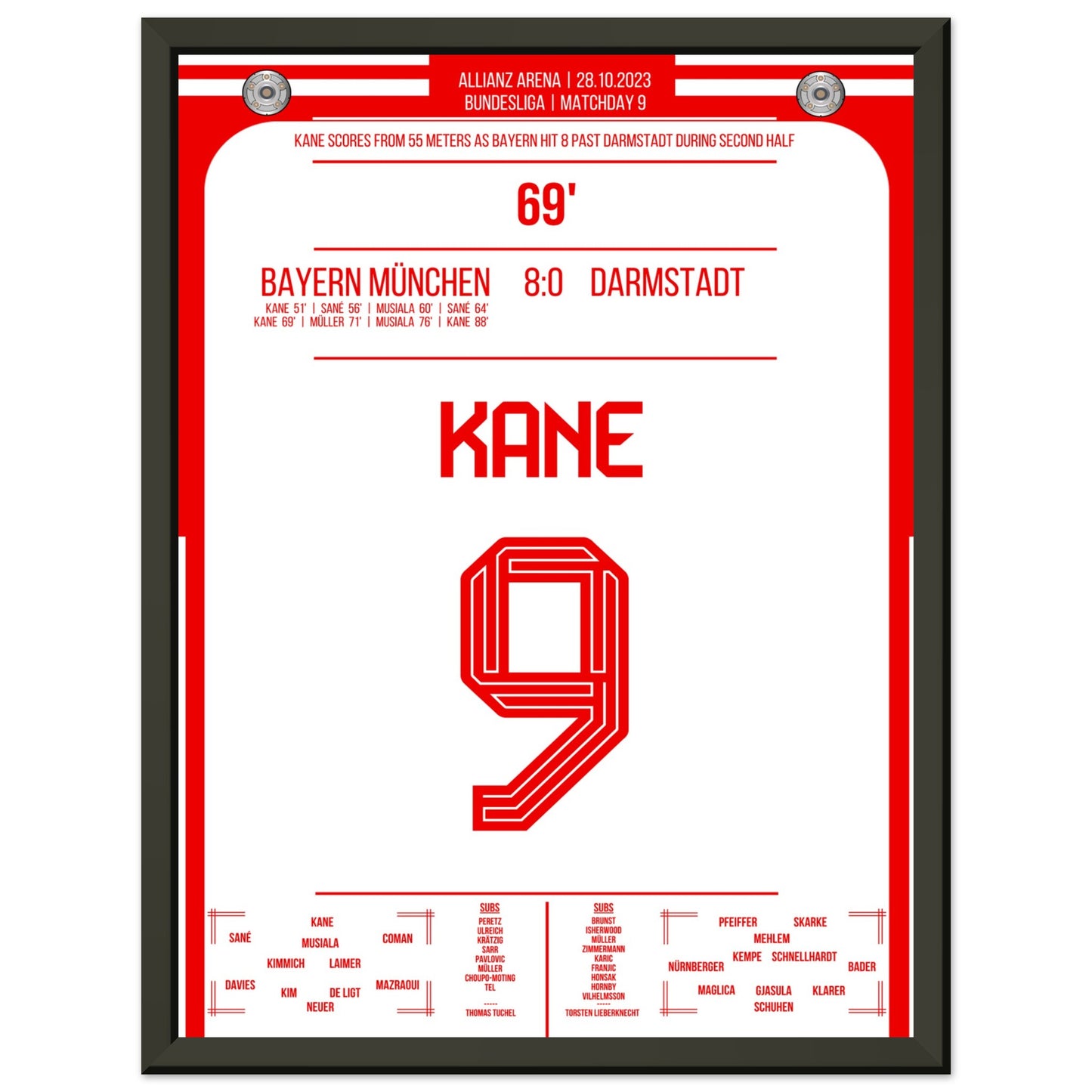 Kane's Traumtor aus 55 Metern bei 8-0 Sieg gegen Darmstadt 30x40-cm-12x16-Schwarzer-Aluminiumrahmen