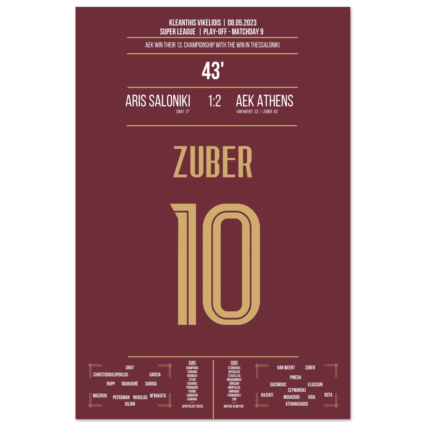 Zuber's Tor zu AEK's 13. Meisterschaft 60x90-cm-24x36-Ohne-Rahmen