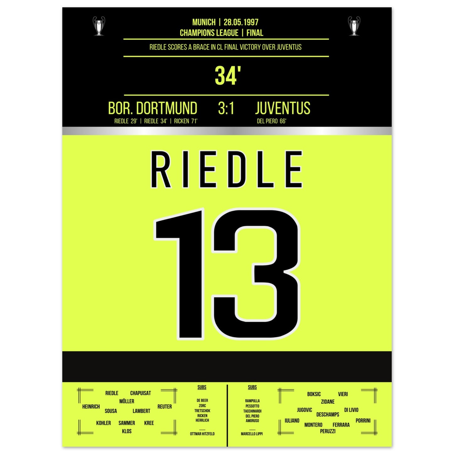 Riedle's Doppelpack im Champions League Finale 1997 45x60-cm-18x24-Ohne-Rahmen
