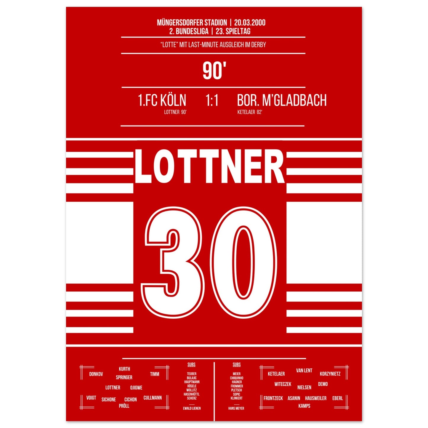 Lottner's Ausgleich in der 90. im Derby gegen Gladbach in 2000 50x70-cm-20x28-Ohne-Rahmen