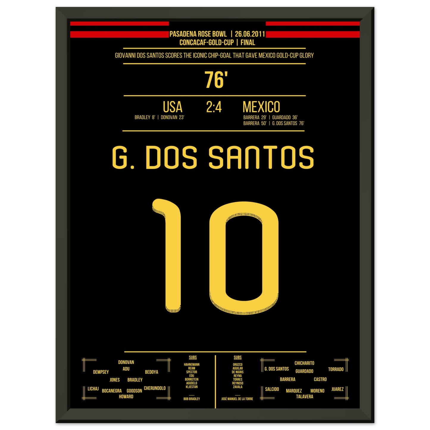 Dos Santos' legendärer Chip zu Mexiko's Gold-Cup Triumph 2011 30x40-cm-12x16-Schwarzer-Aluminiumrahmen