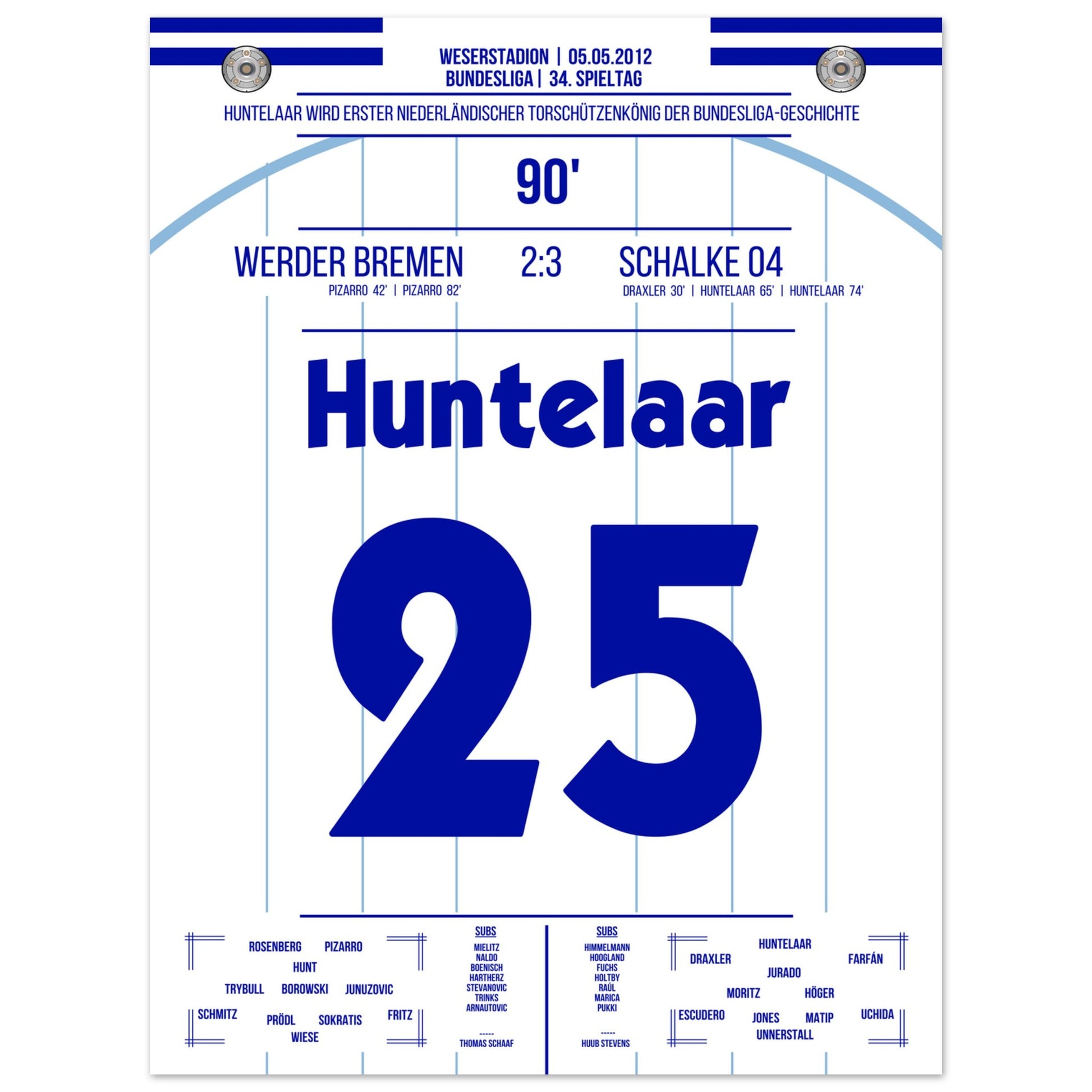 Huntelaar wird erster niederländischer Torschützenkönig der Bundesliga 45x60-cm-18x24-Ohne-Rahmen