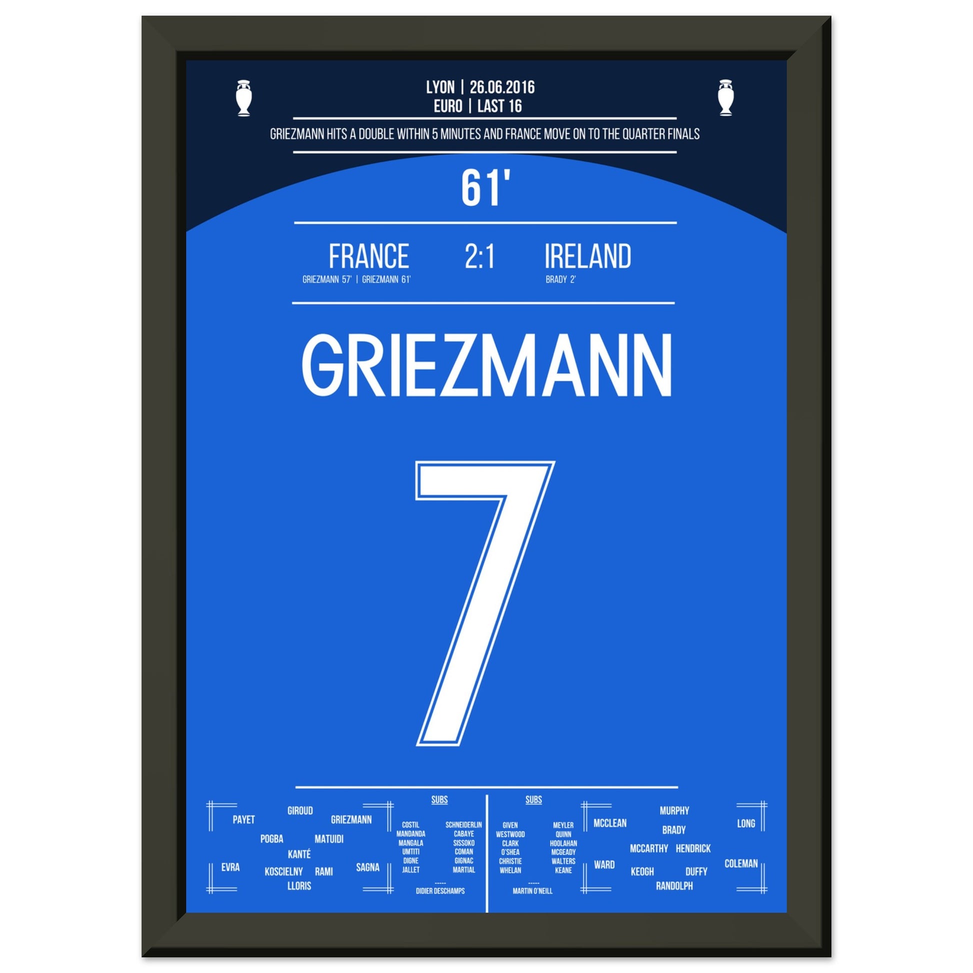 Griezmann's Doppelpack gegen Irland bei der Euro 2016 A4-21x29.7-cm-8x12-Schwarzer-Aluminiumrahmen