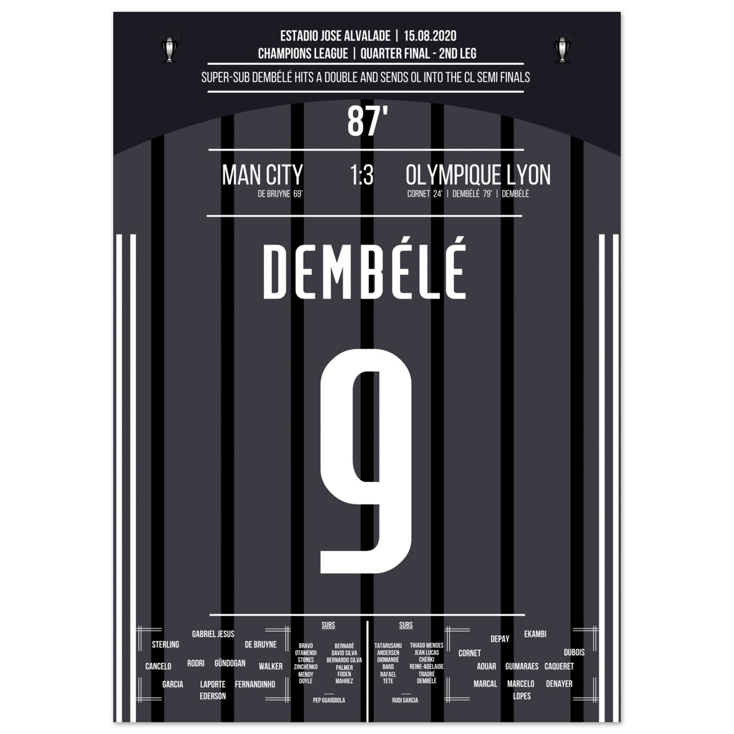 Dembélé schießt OL ins Halbfinale der Champions League 50x70-cm-20x28-Ohne-Rahmen