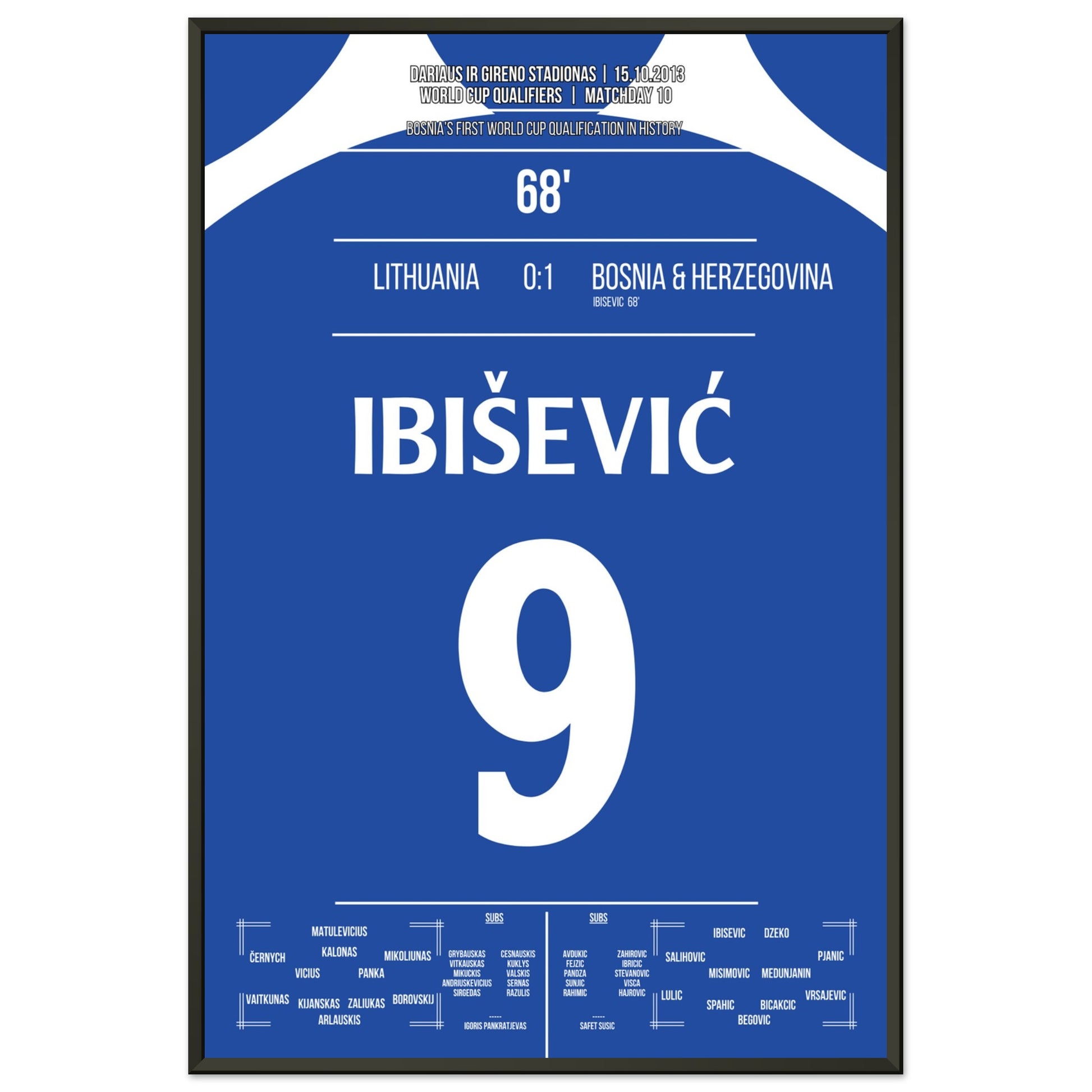 Ibisevic schießt Bosnien zur ersten WM-Teilnahme in der Geschichte 60x90-cm-24x36-Schwarzer-Aluminiumrahmen