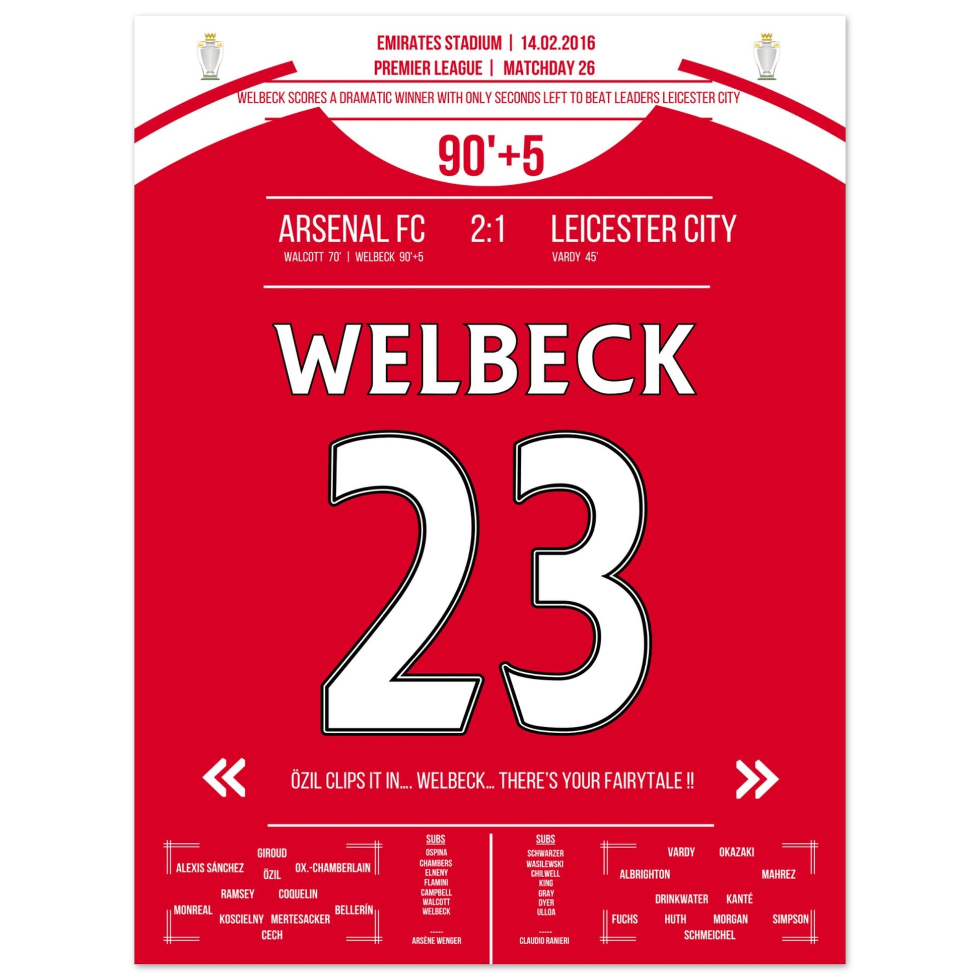 Welbeck's Siegtreffer in letzter Sekunde gegen Leicester in 2016 30x40-cm-12x16-Ohne-Rahmen