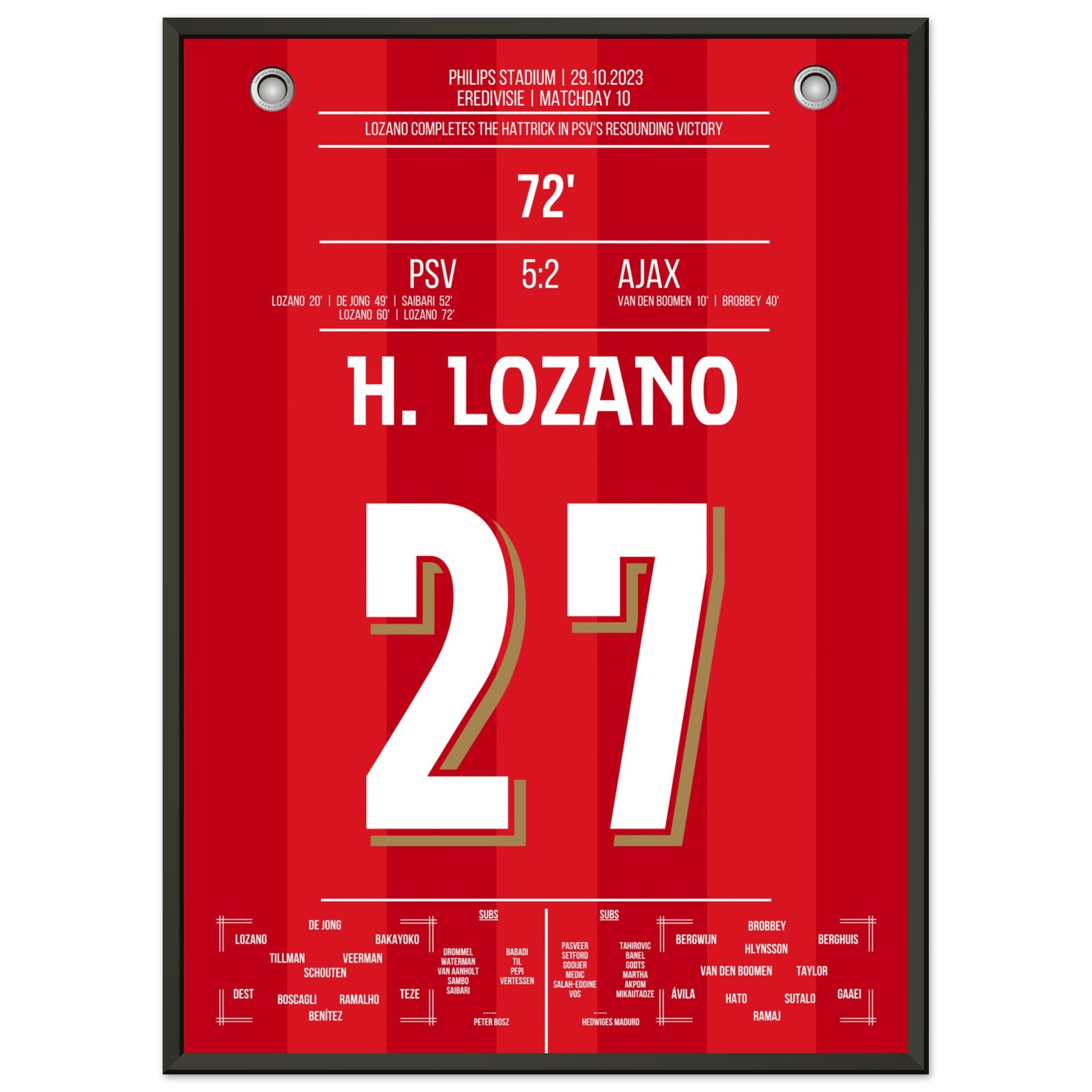Lozano Hattrick bei 5-2 gegen Ajax 50x70-cm-20x28-Schwarzer-Aluminiumrahmen