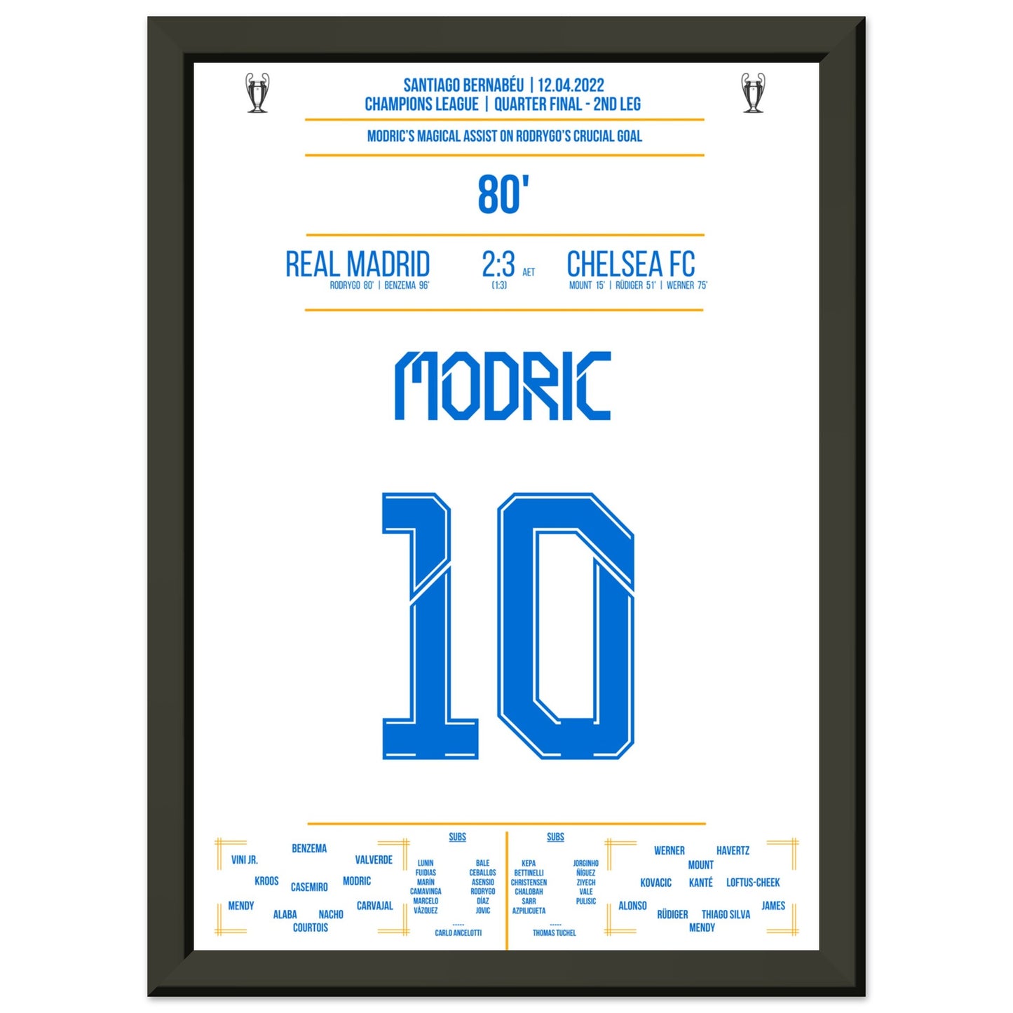 Modric's magischer Pass im CL Viertelfinale gegen Chelsea A4-21x29.7-cm-8x12-Schwarzer-Aluminiumrahmen