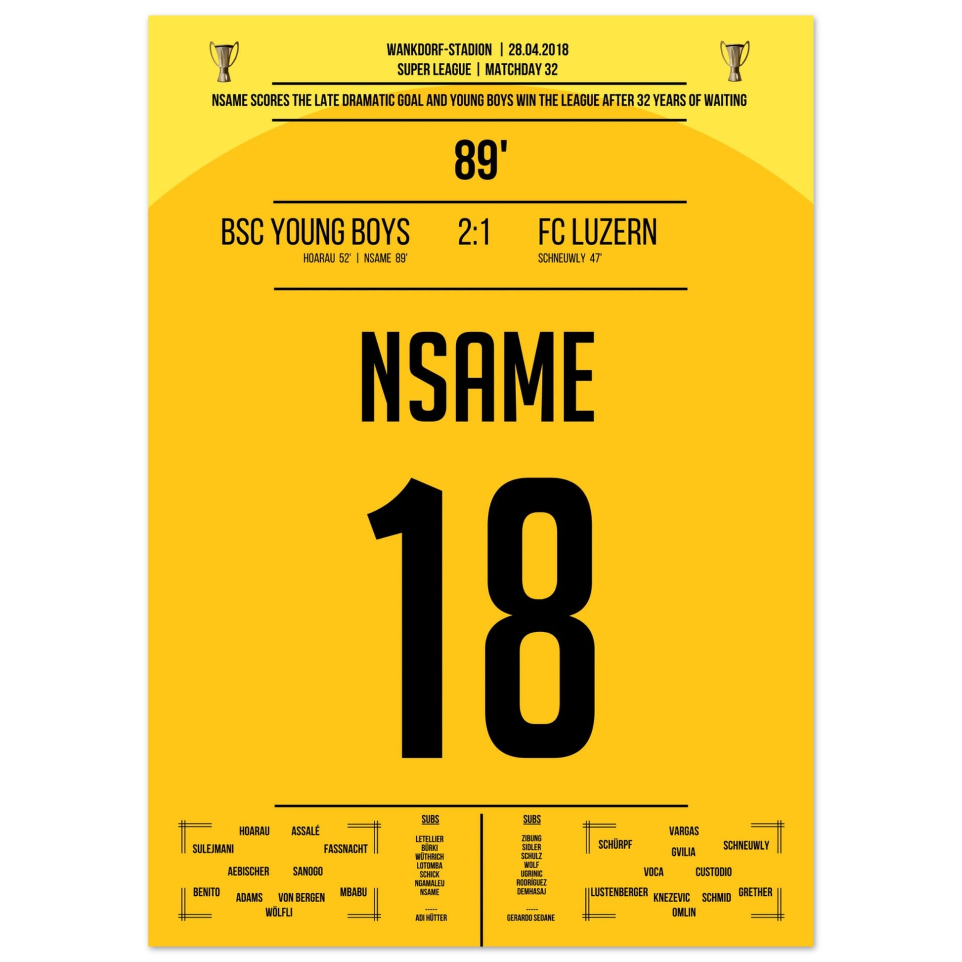 Nsame's Siegtreffer zur ersten Meisterschaft für Young Boys Bern nach 32 Jahren 50x70-cm-20x28-Ohne-Rahmen