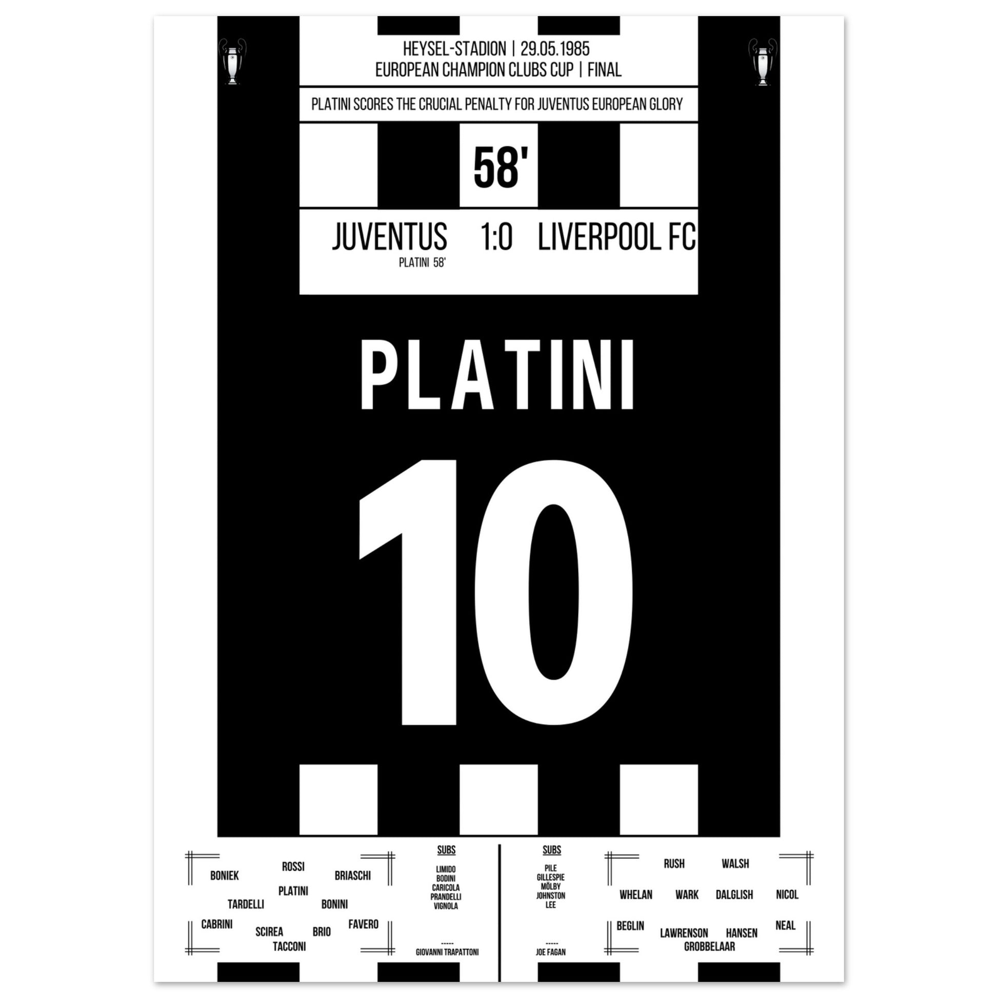 Platini mit entscheidendem Elfmeter gegen Liverpool im Europapokalfinale 1985 50x70-cm-20x28-Ohne-Rahmen