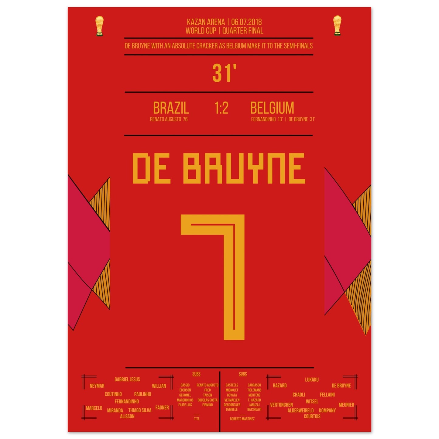 De Bruyne's Hammer-Tor bei der WM 2018 gegen Brasilien 50x70-cm-20x28-Ohne-Rahmen