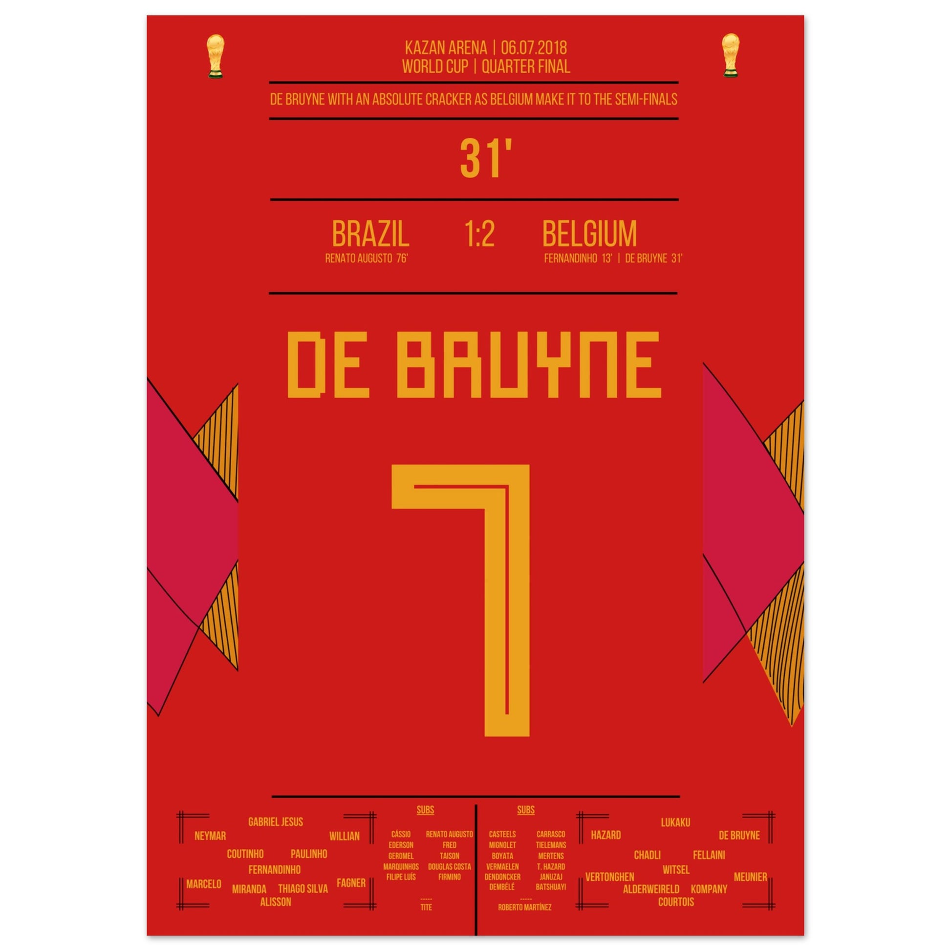 De Bruyne's Hammer-Tor bei der WM 2018 gegen Brasilien 50x70-cm-20x28-Ohne-Rahmen