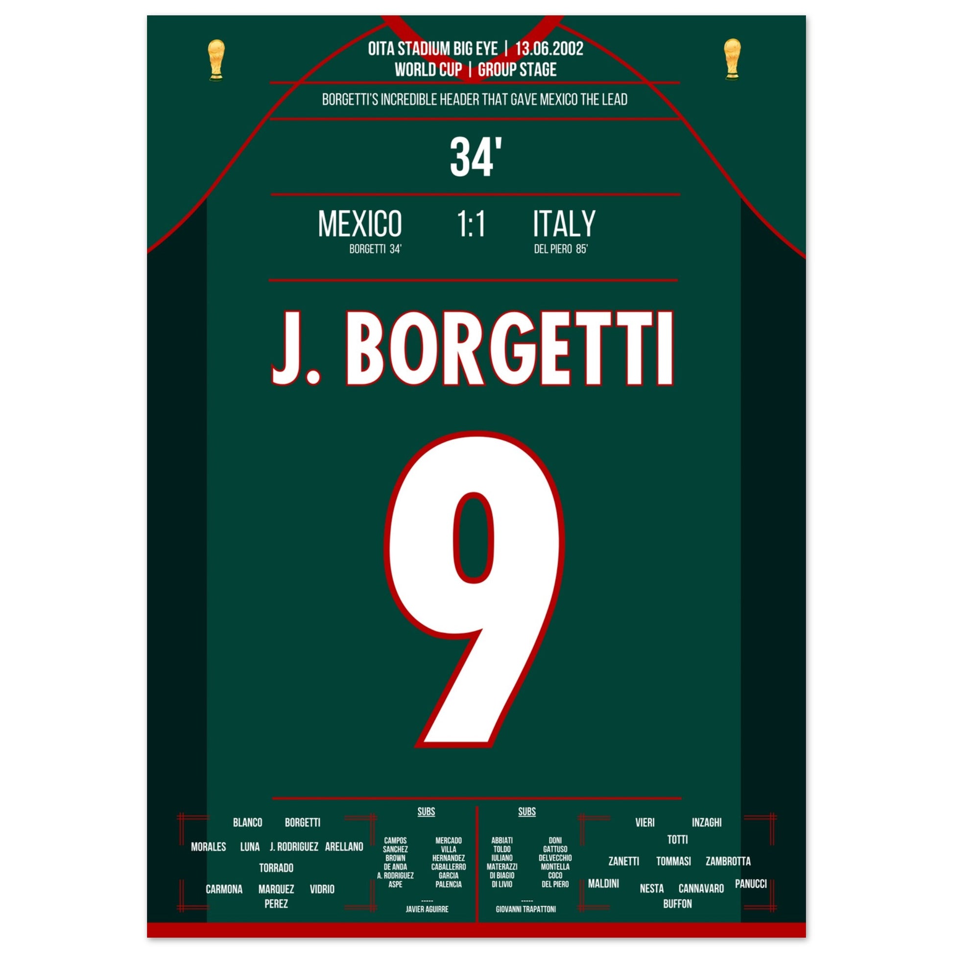 Borgetti's sensationelles Kopfballtor gegen Buffon bei der WM 2002 50x70-cm-20x28-Ohne-Rahmen