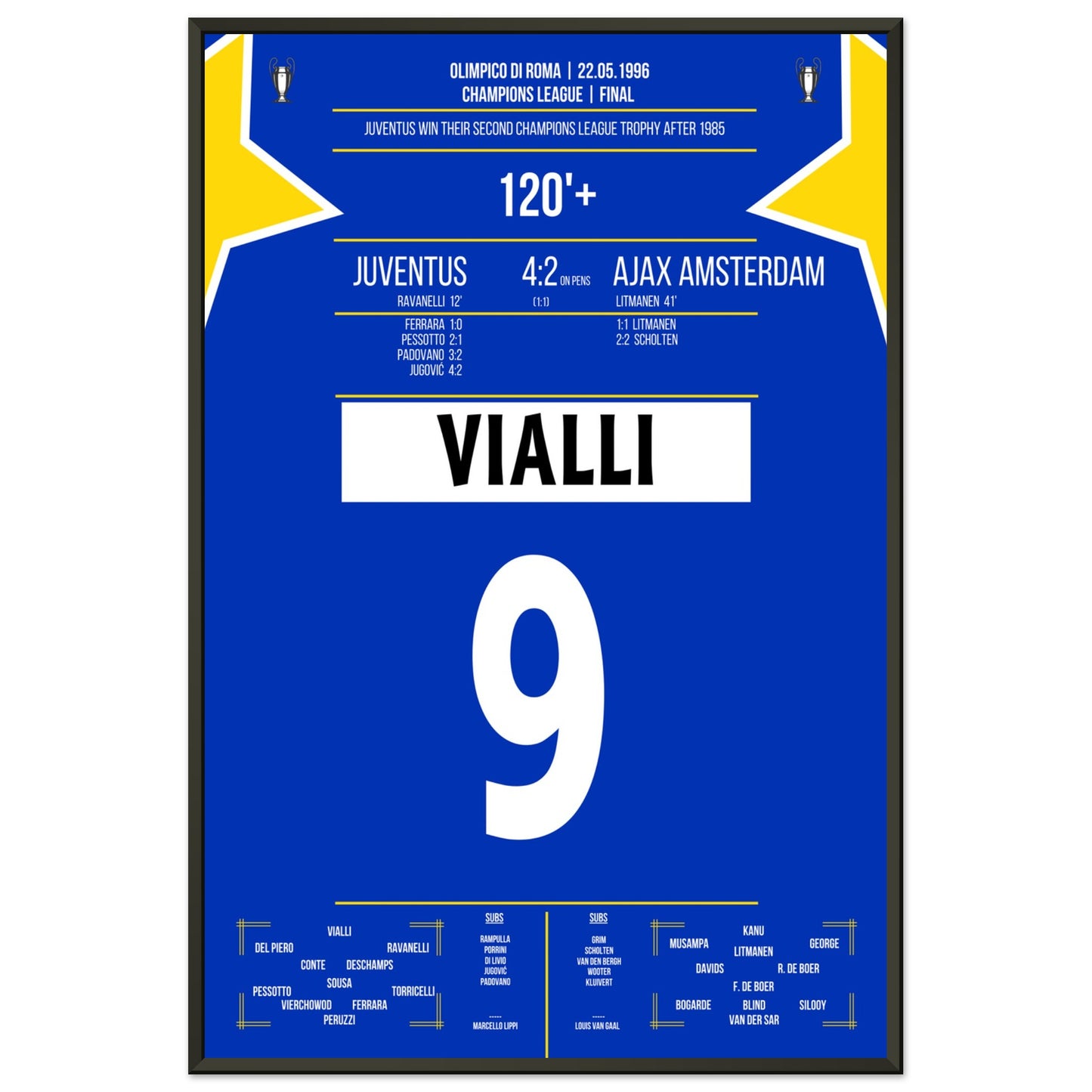 Vialli holt die Champions League gegen Ajax 1996 60x90-cm-24x36-Schwarzer-Aluminiumrahmen