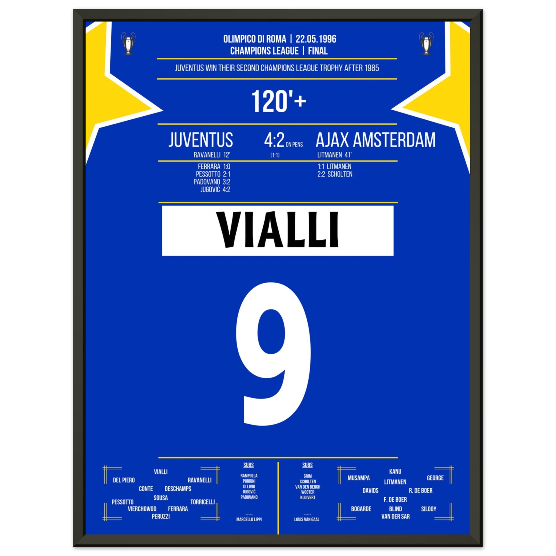 Vialli holt die Champions League gegen Ajax 1996 45x60-cm-18x24-Schwarzer-Aluminiumrahmen