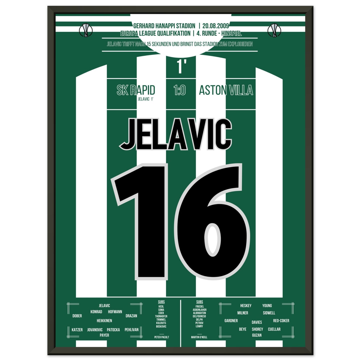 Jelavic's trifft nach 15 Sekunden zur Führung für Rapid gegen Aston Villa 45x60-cm-18x24-Schwarzer-Aluminiumrahmen