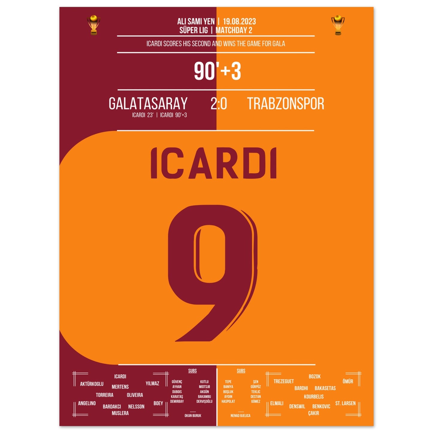 Icardi-Doppelpack gegen Trabzonspor Saison 2023/24 30x40-cm-12x16-Ohne-Rahmen