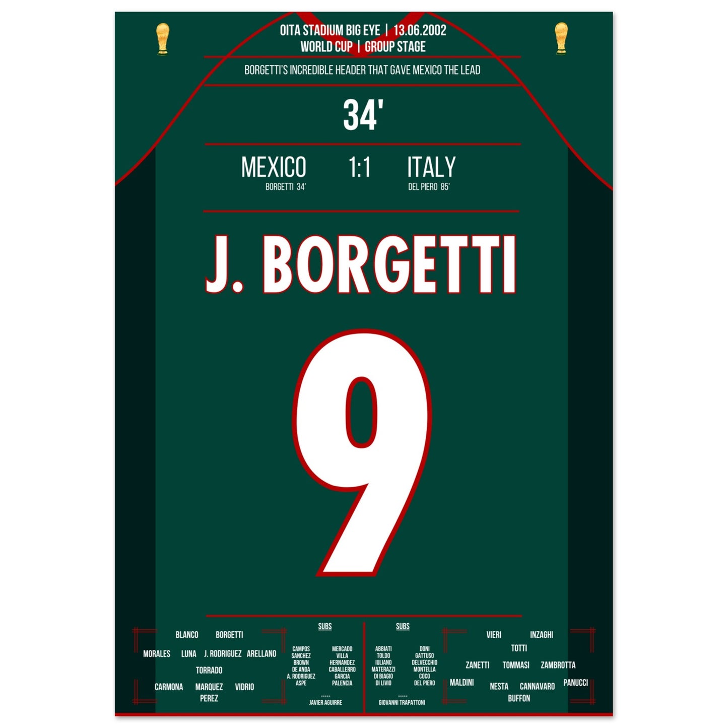 Borgetti's sensationelles Kopfballtor gegen Buffon bei der WM 2002 A4-21x29.7-cm-8x12-Ohne-Rahmen