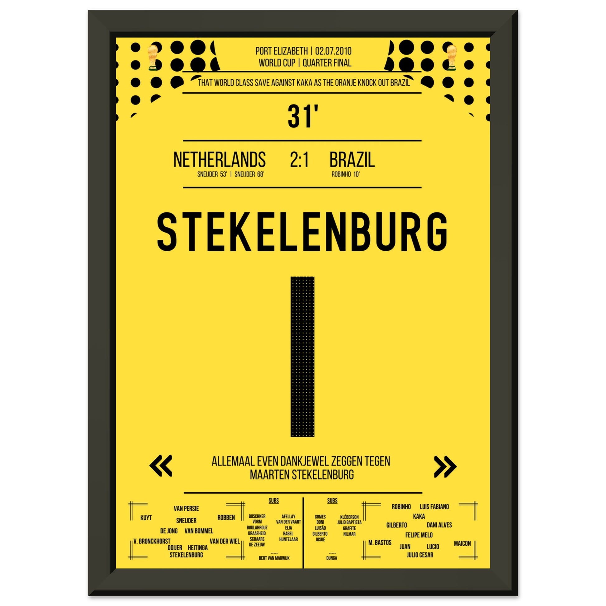 Stekelenburg's Weltklasse Aktion gegen Kaka bei der WM 2010 Kommentar-Version A4-21x29.7-cm-8x12-Schwarzer-Aluminiumrahmen