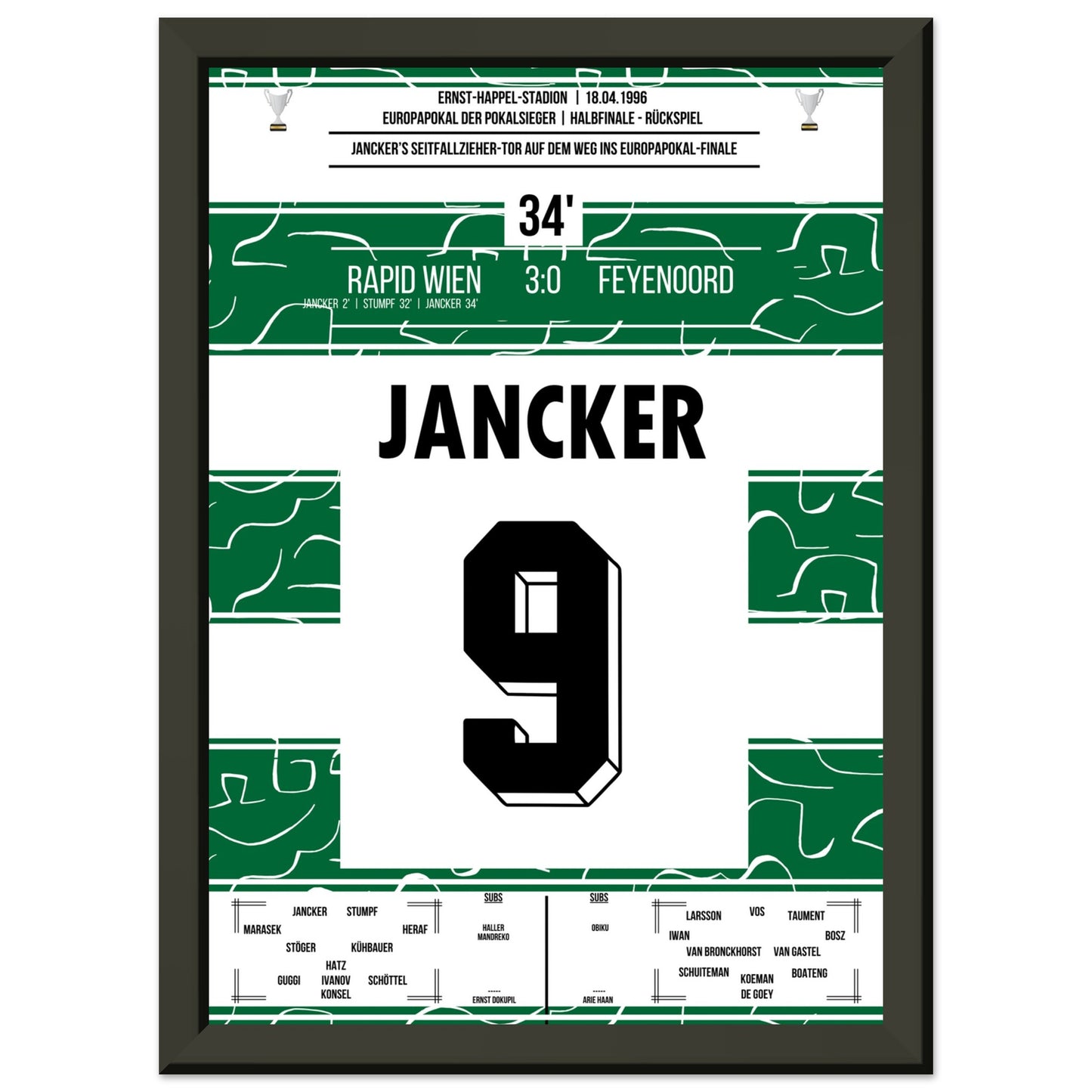 Jancker's Traumtor auf dem Weg ins Europapokalfinale 1996 A4-21x29.7-cm-8x12-Schwarzer-Aluminiumrahmen