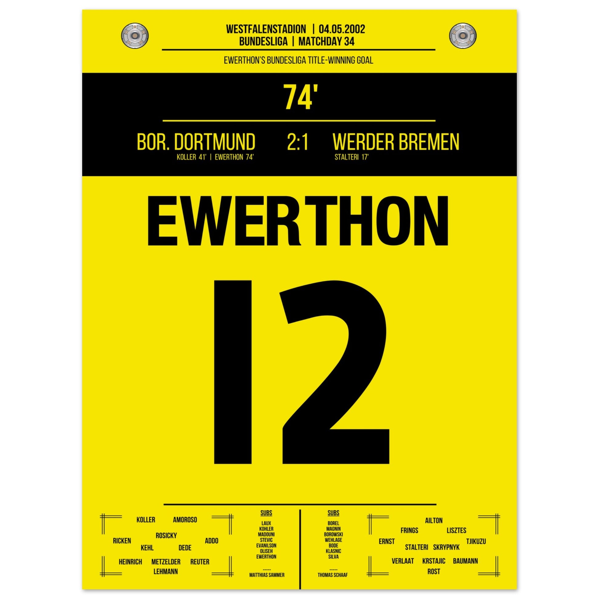 Ewerthon's Tor zu Dortmunds Meisterschaft 2002 30x40-cm-12x16-Ohne-Rahmen